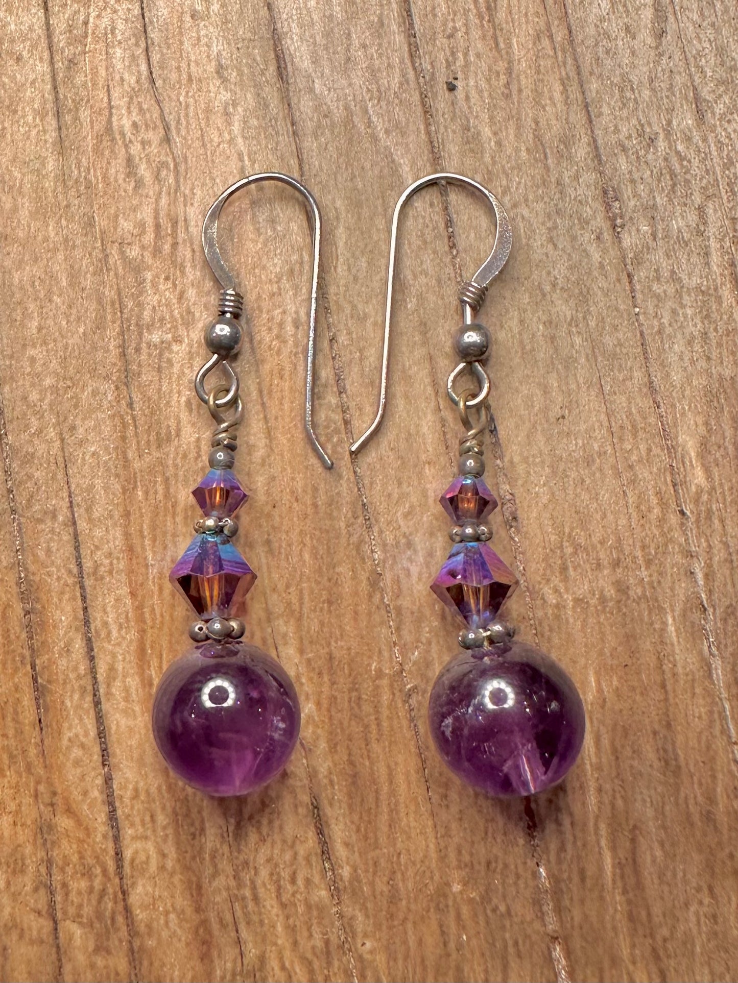 Vintage Amethyst Bead Dangle 925 Sterling Silver Earrings