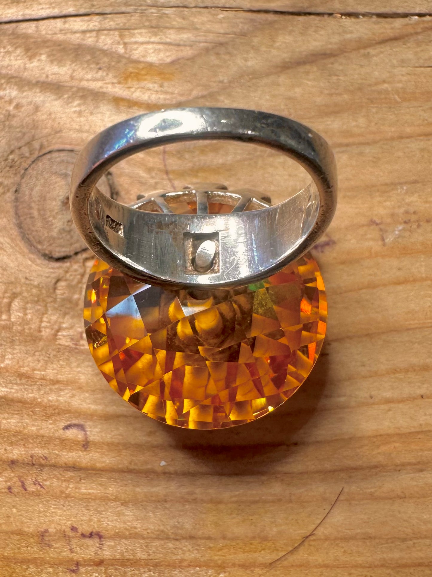 Modernist Large Faceted Citrine Spinning 925 Sterling Silver Size P1/2 Ring