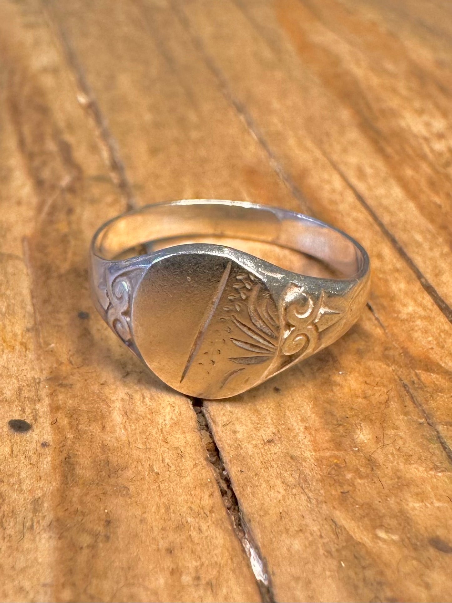 Engraved Signet 925 Sterling Silver Size H Ring