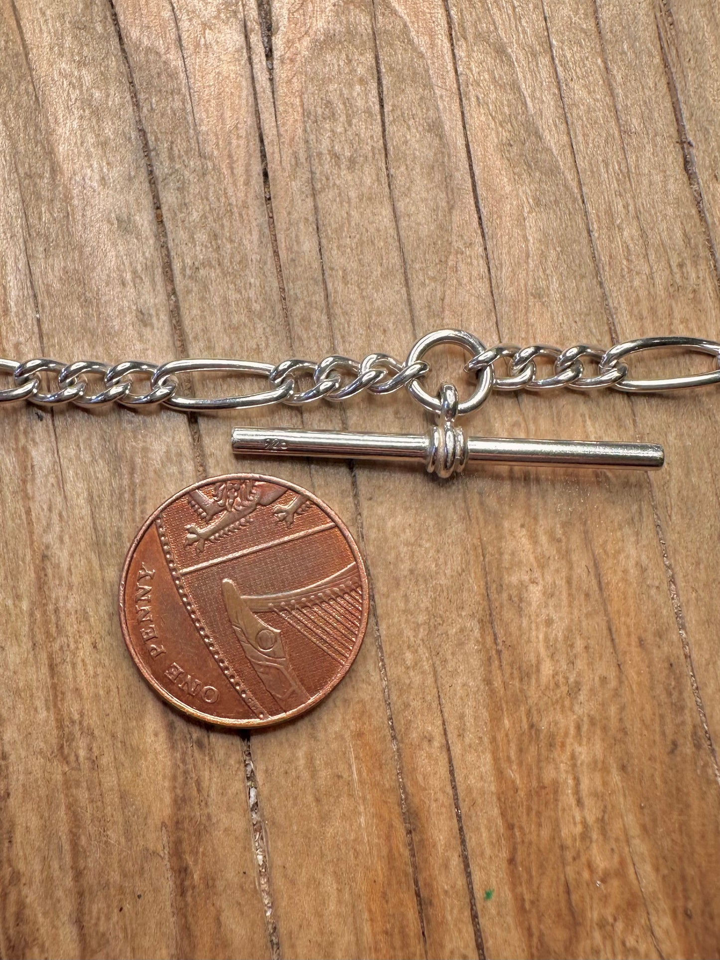 Vintage 1998 Albert Chain Figaro T Bar Albert Clasp 925 Sterling Silver 18.2 inch Necklace