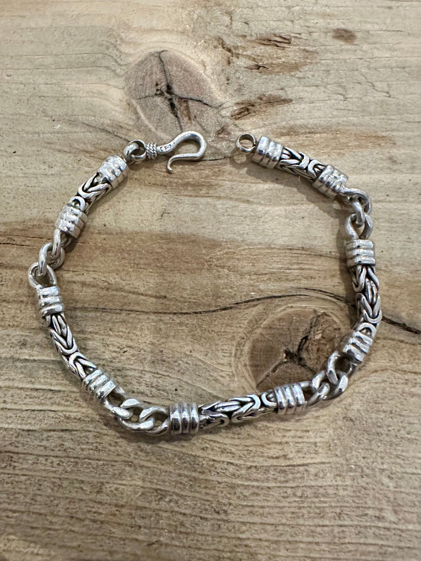 Vintage Unique Byzantine Curb Chain 925 Silver 7.5 inch Bracelet