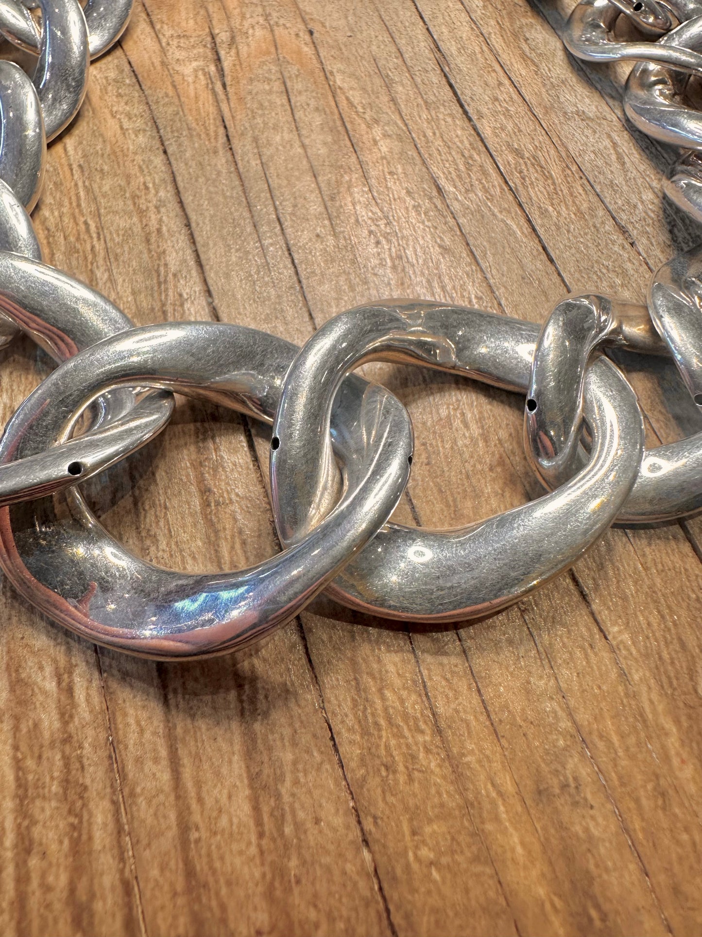 Modern Chunky Graduated Curb Chain Hollow 925 Sterling Silver 20 inch Necklace