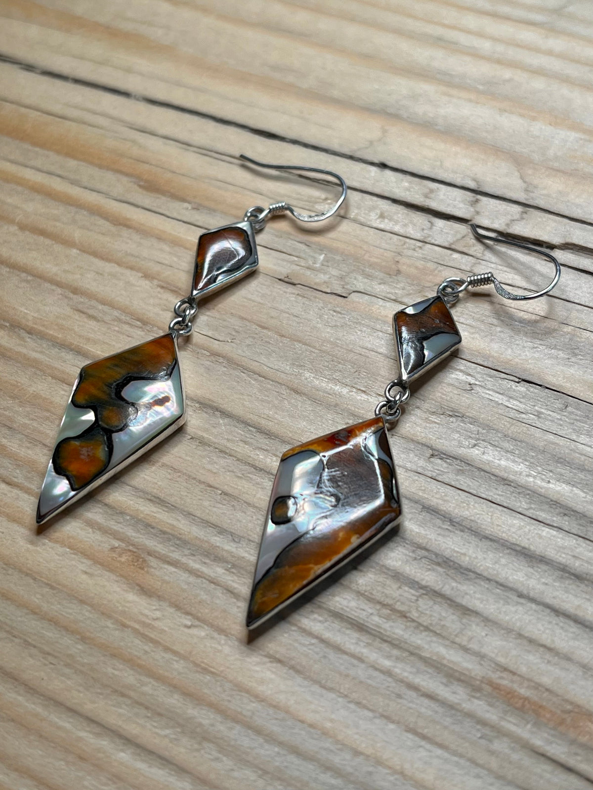 Conus Shell Double Diamond 925 Sterling Silver Drop Earrings