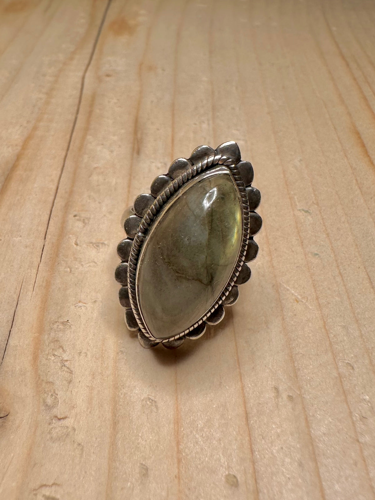 Large Labradorite Oval 925 Sterling Silver Size O Ring