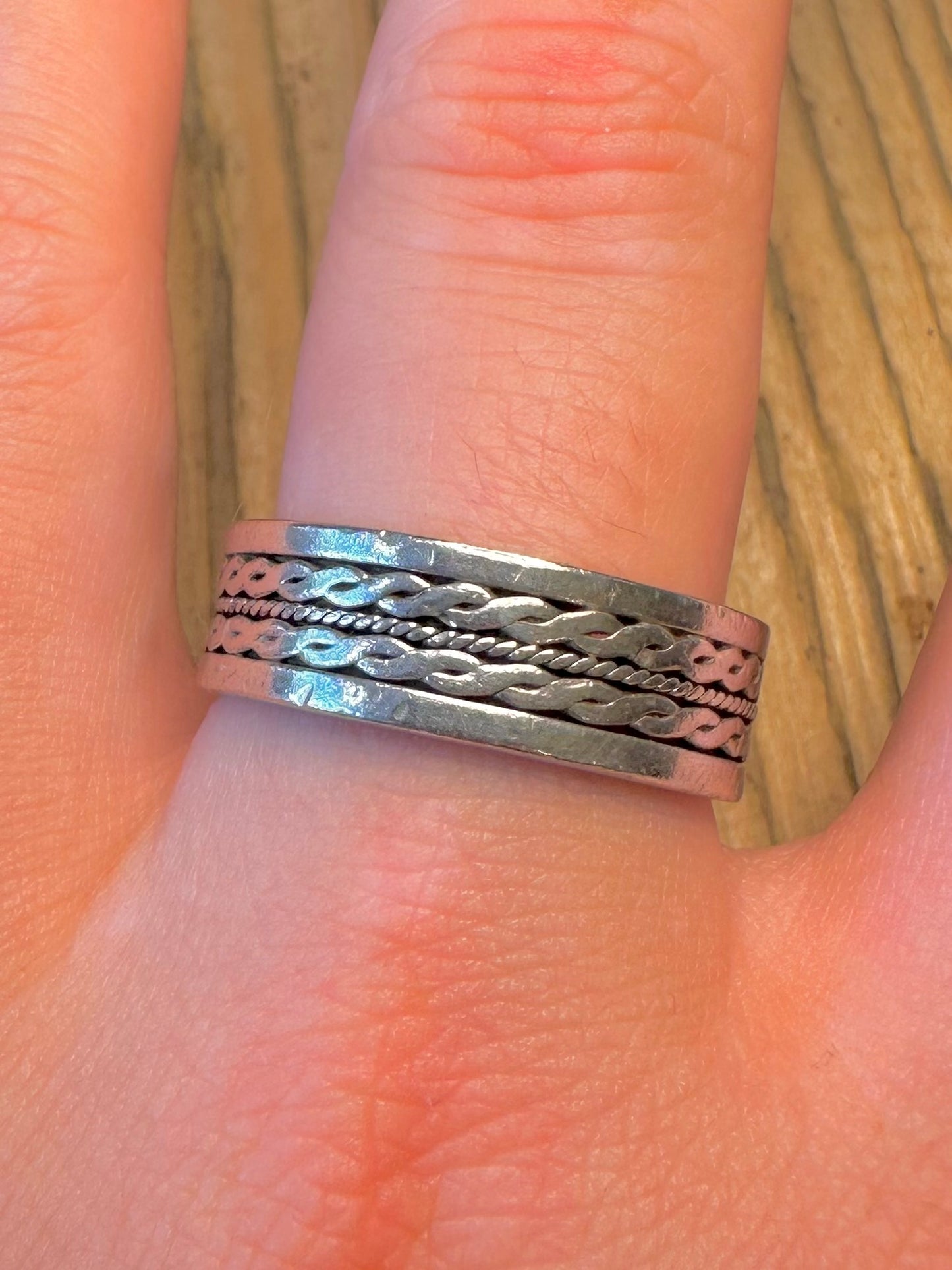 Braided Rope Pattern Wide Band 925 Sterling Silver Size Y Ring