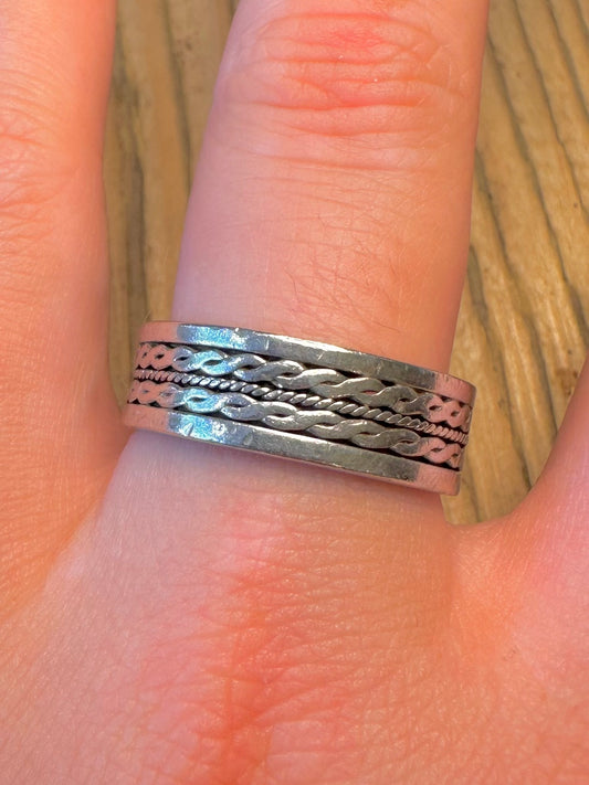 Braided Rope Pattern Wide Band 925 Sterling Silver Size Y Ring