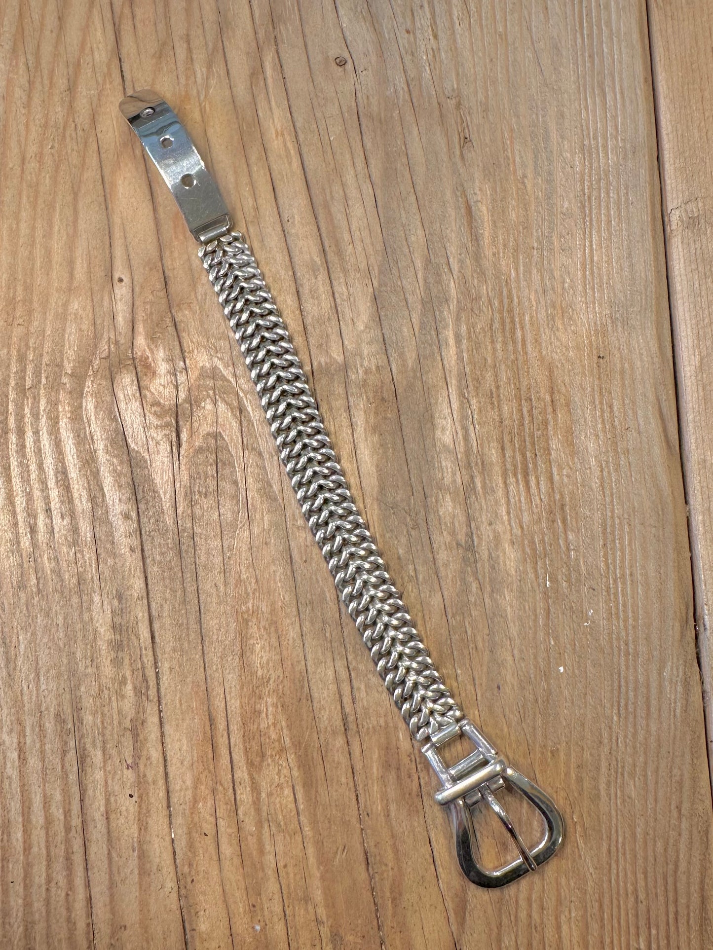 Modernes 2018 Schnallenverschluss Doppelkettenarmband aus 925er Sterlingsilber London Mexiko 7,4 bis 8,3 Zoll