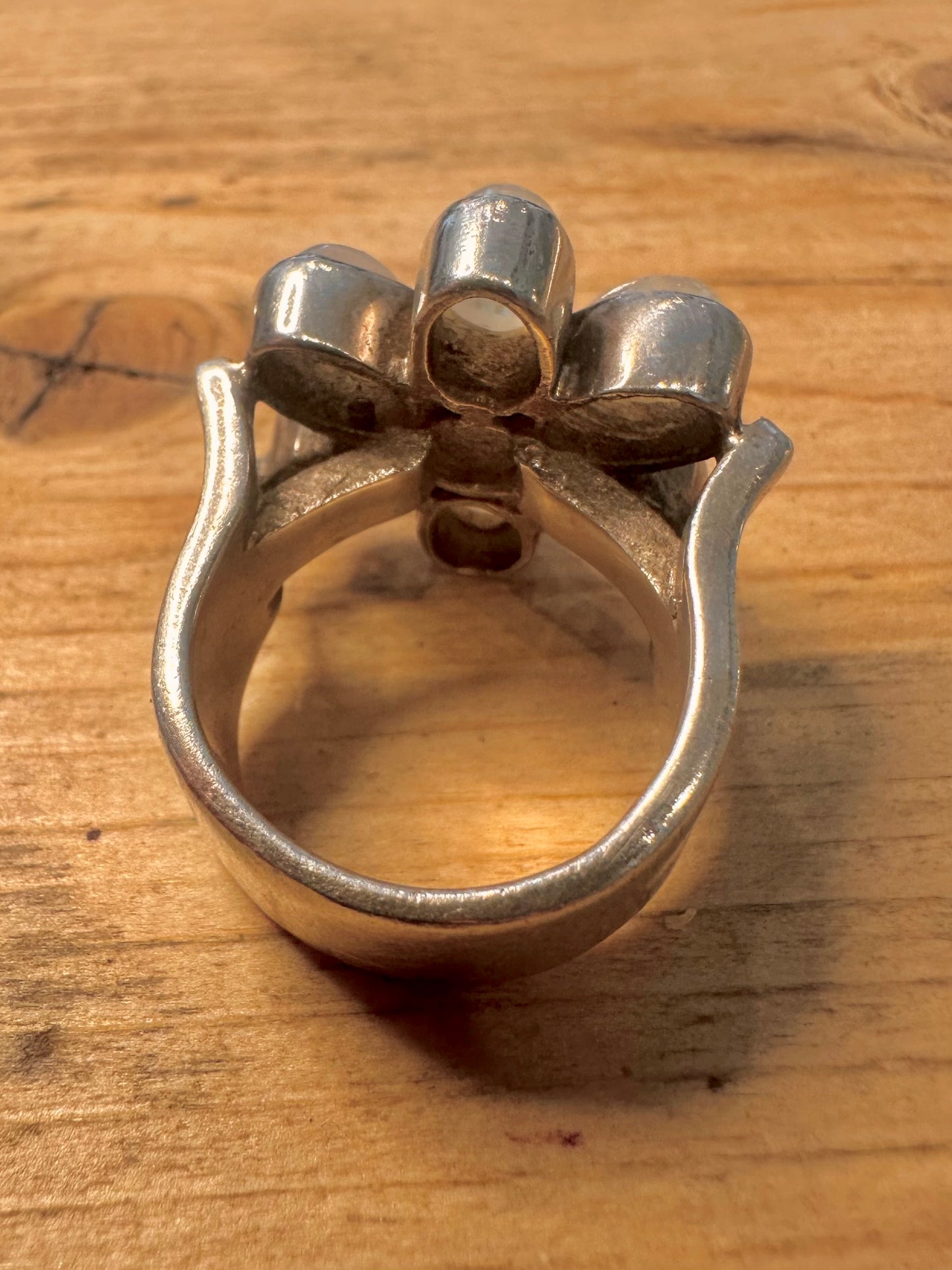 Modernist Moonstone Flower 925 Silver Size P1/2 Ring