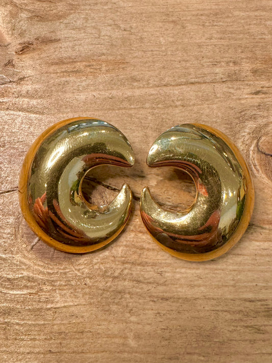 Abstract Large Swirl Gold Costume Earrings