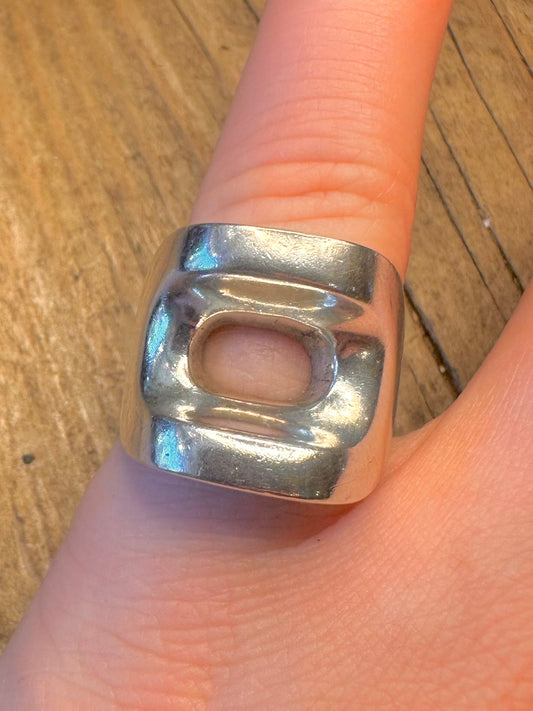 Chunky Open Square 925 Sterling Silver Size N Ring