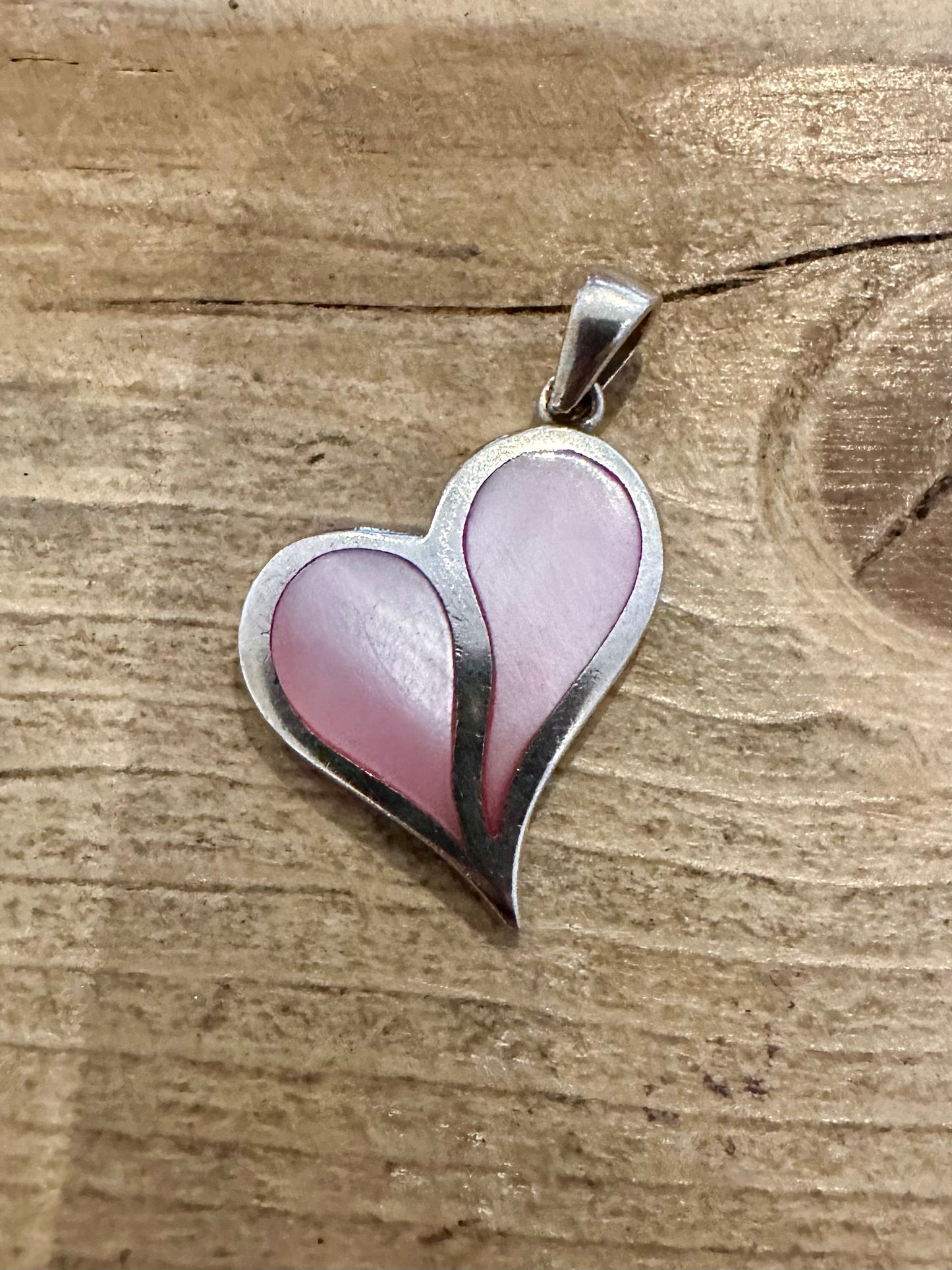 Vintage Pink Mother of Pearl Heart 925 Silver Pendant