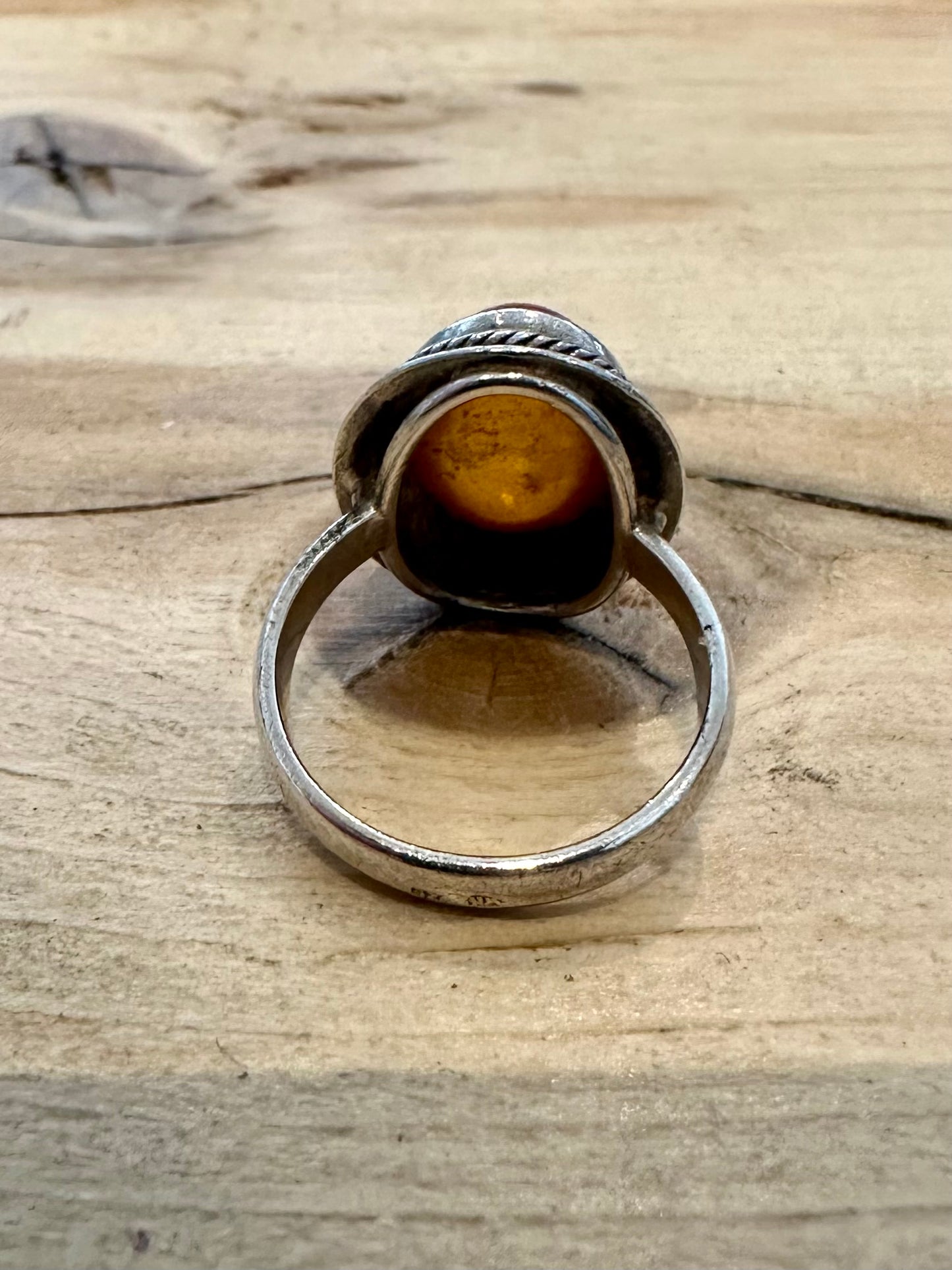 Vintage Amber Oval 925 Silver Size L Ring