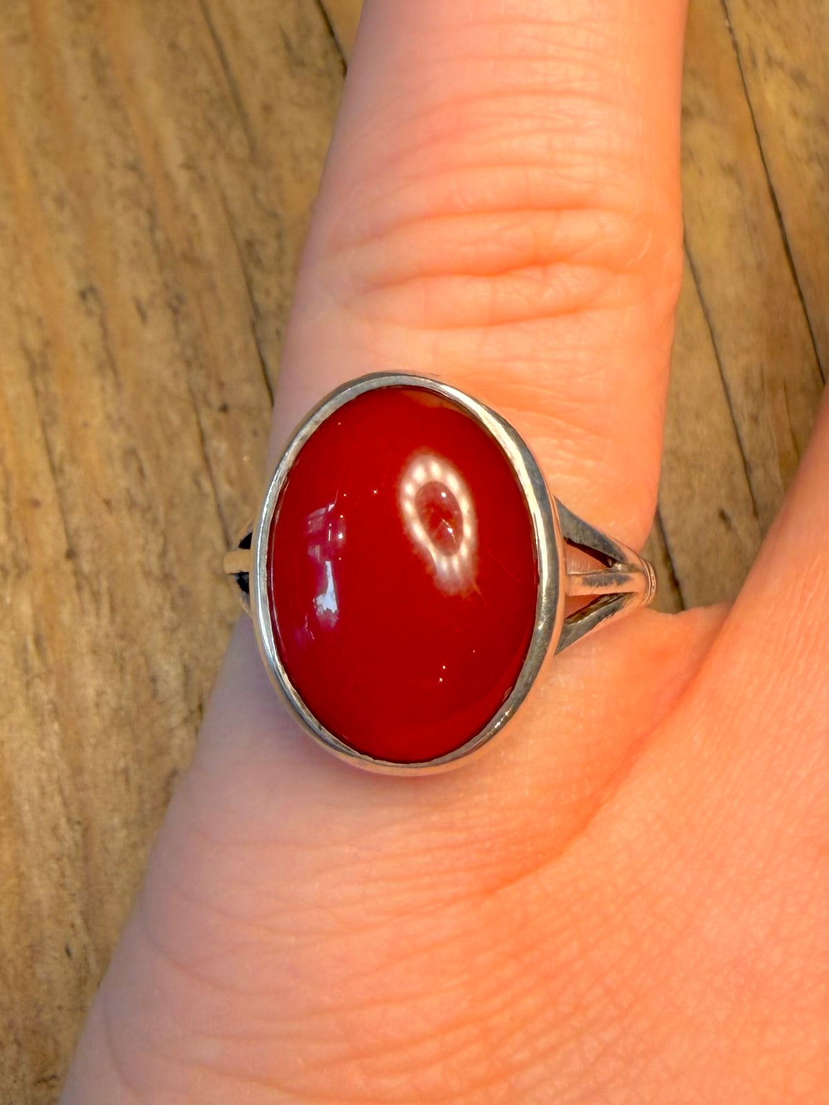 Carnelian Oval 925 Sterling Silver Size N Ring