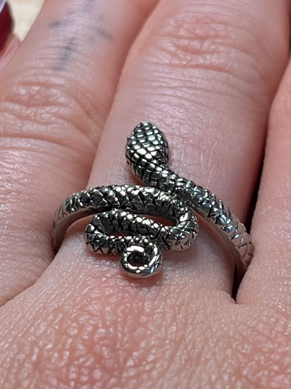 Serpent Textured 925 Sterling Silver Size N Adjustable Ring