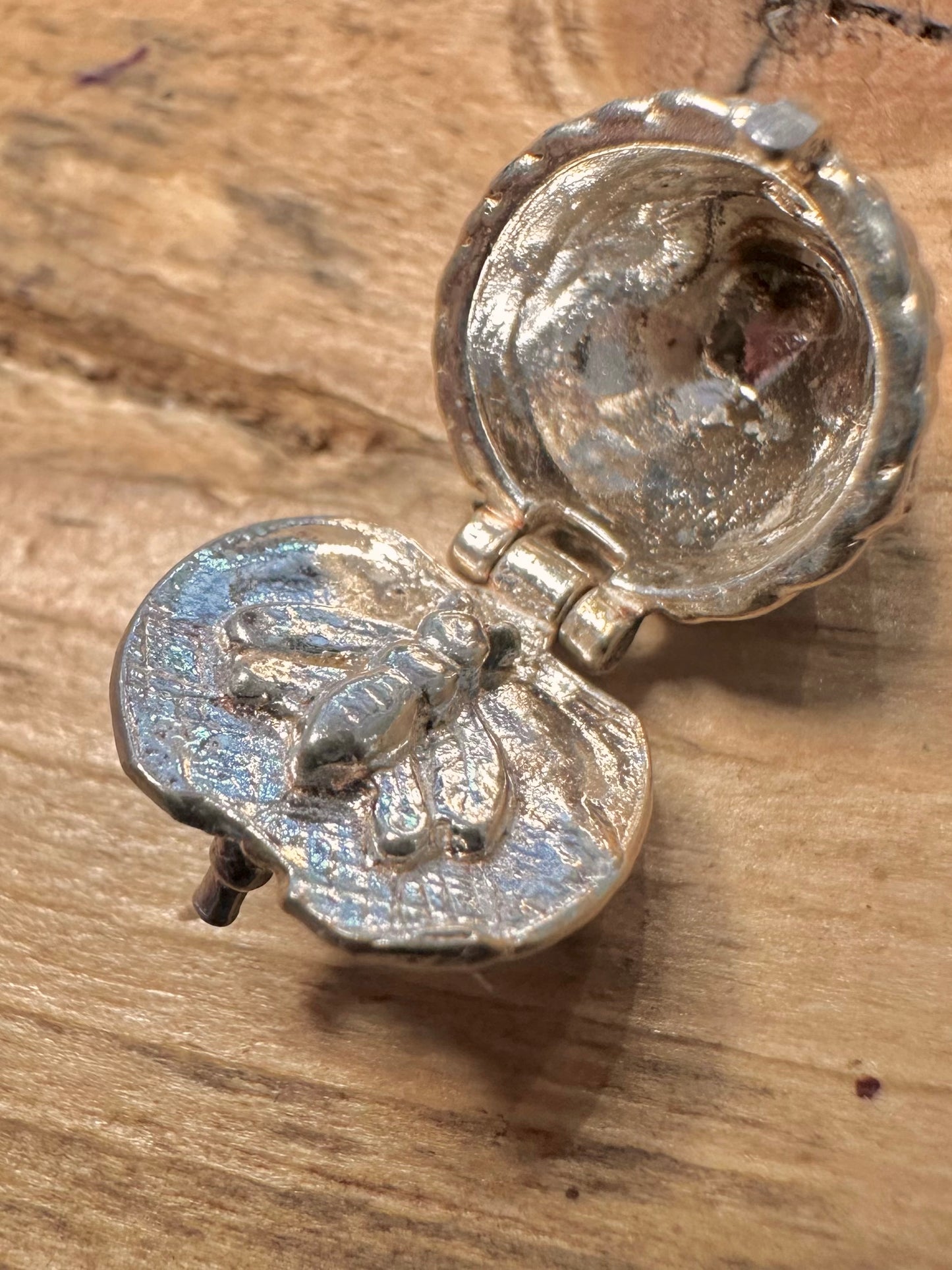 Vintage Beehive Articulated Bee inside 925 Silver Charm Pendant