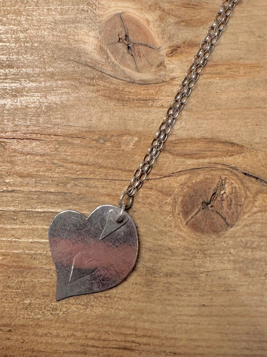 Abstract Heart Belcher Chain 925 Silver 18.8 inch Necklace