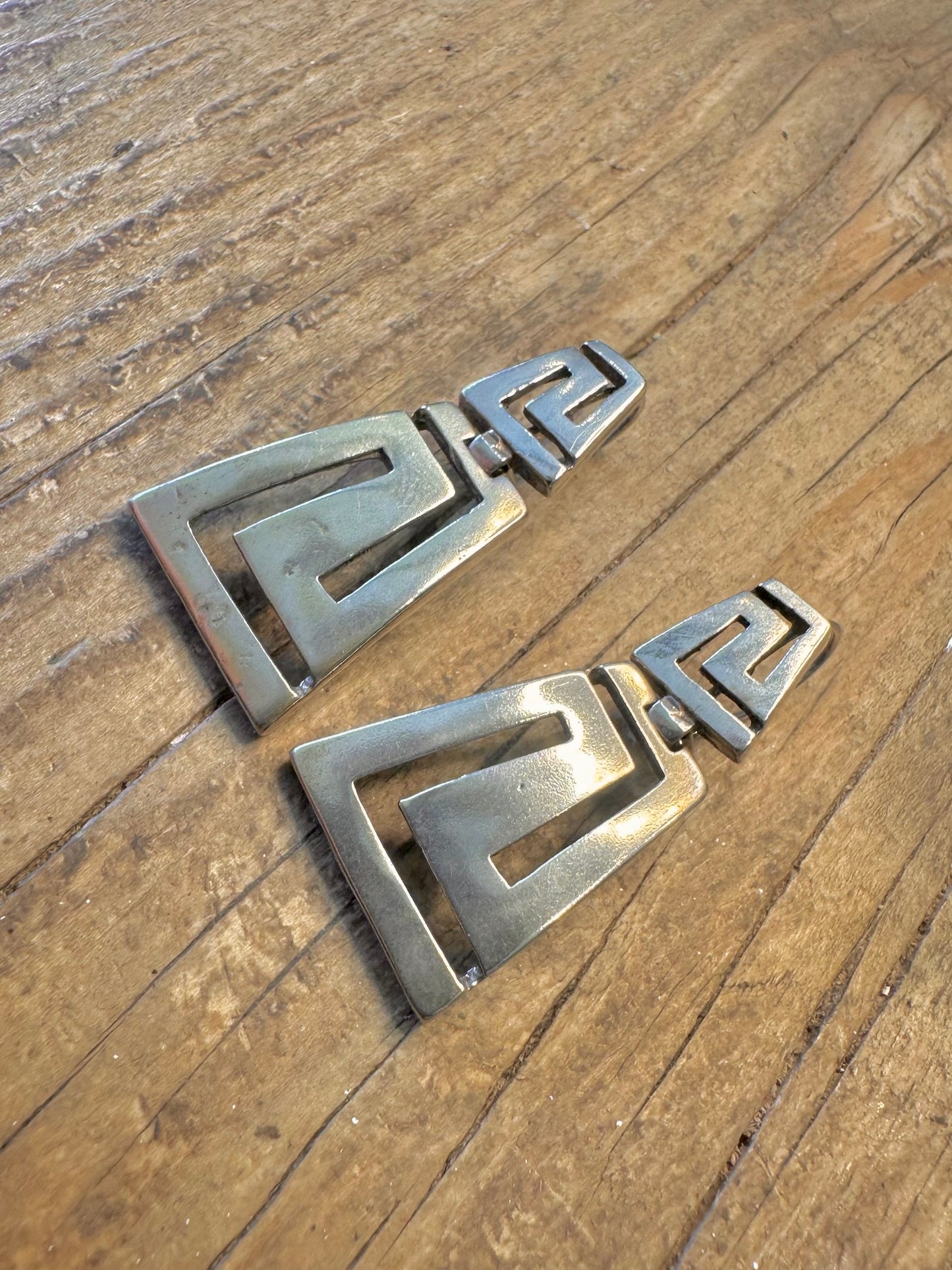 Greek Key Hinged Dangle 925 Sterling Silver Earrings