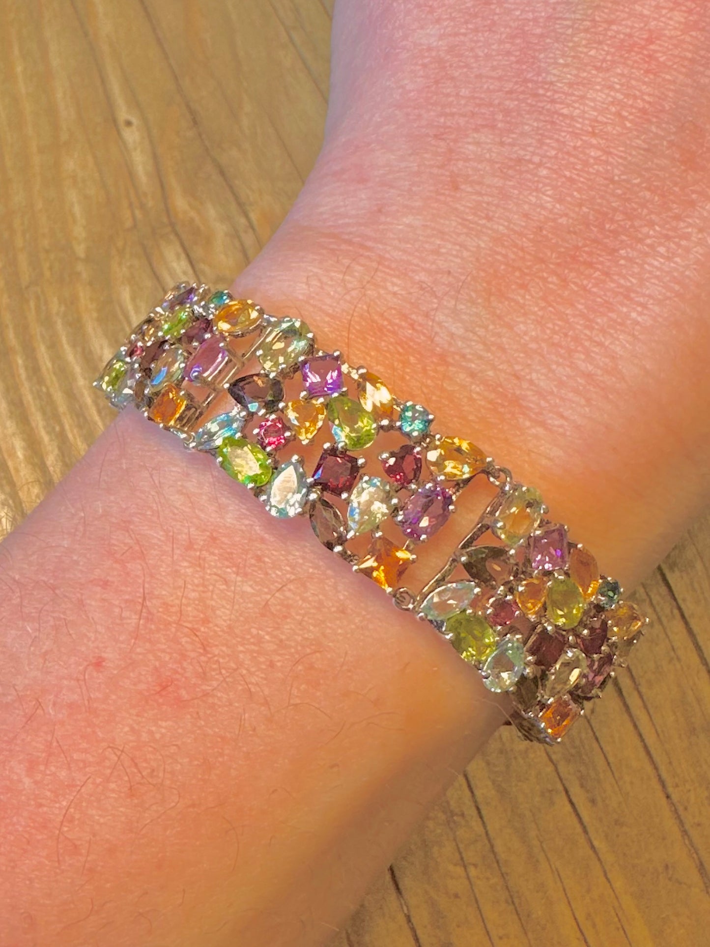 Armband aus Sterlingsilber 925 mit mehreren Edelsteinen, 2007, breit, 19 cm