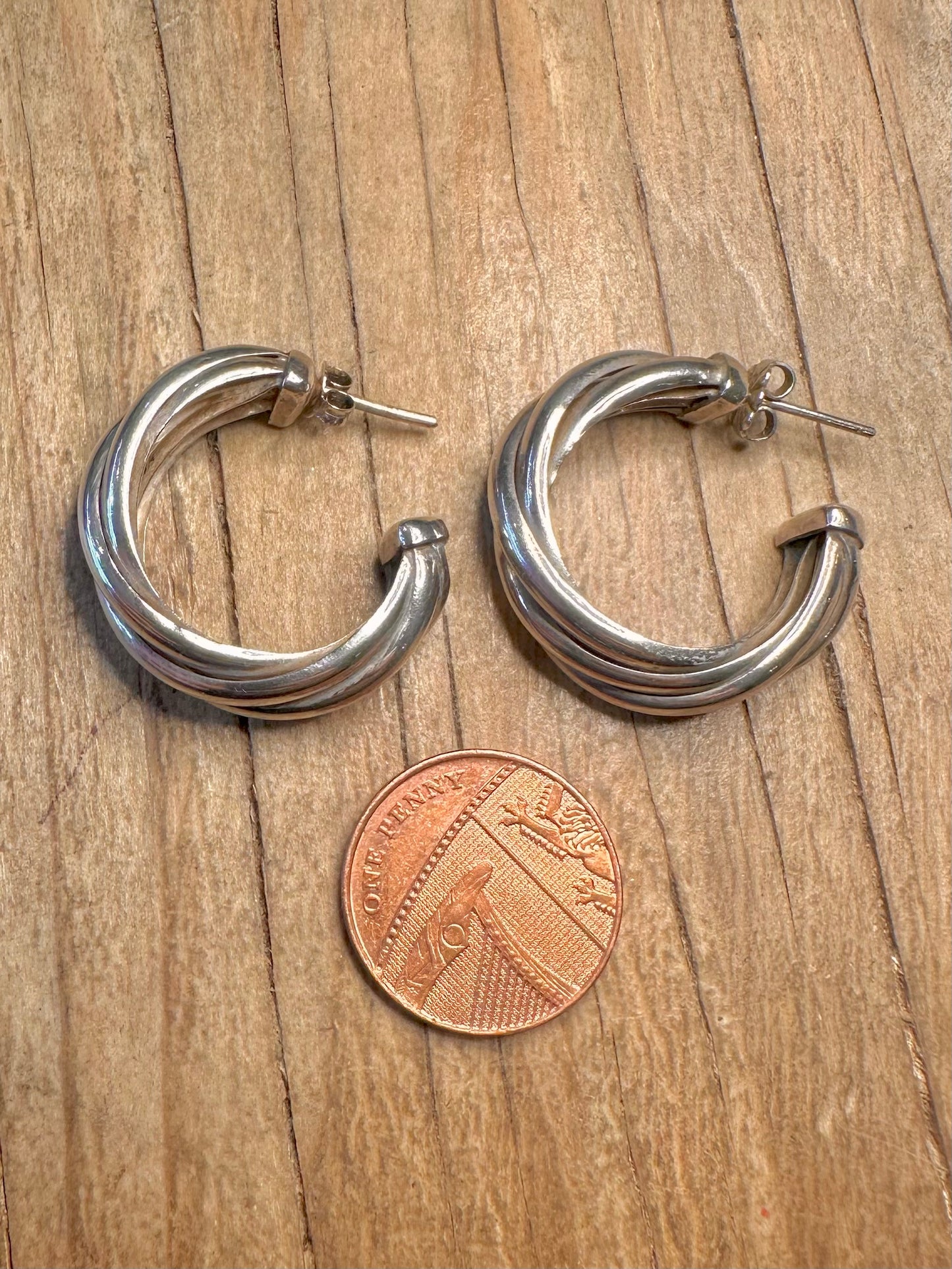 Vintage Chunky Twisted Hoops 925 Sterling Silver Earrings
