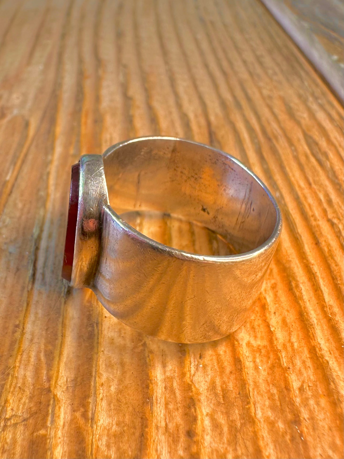 Carnelian Wide Band 925 Sterling Silver Size V Ring