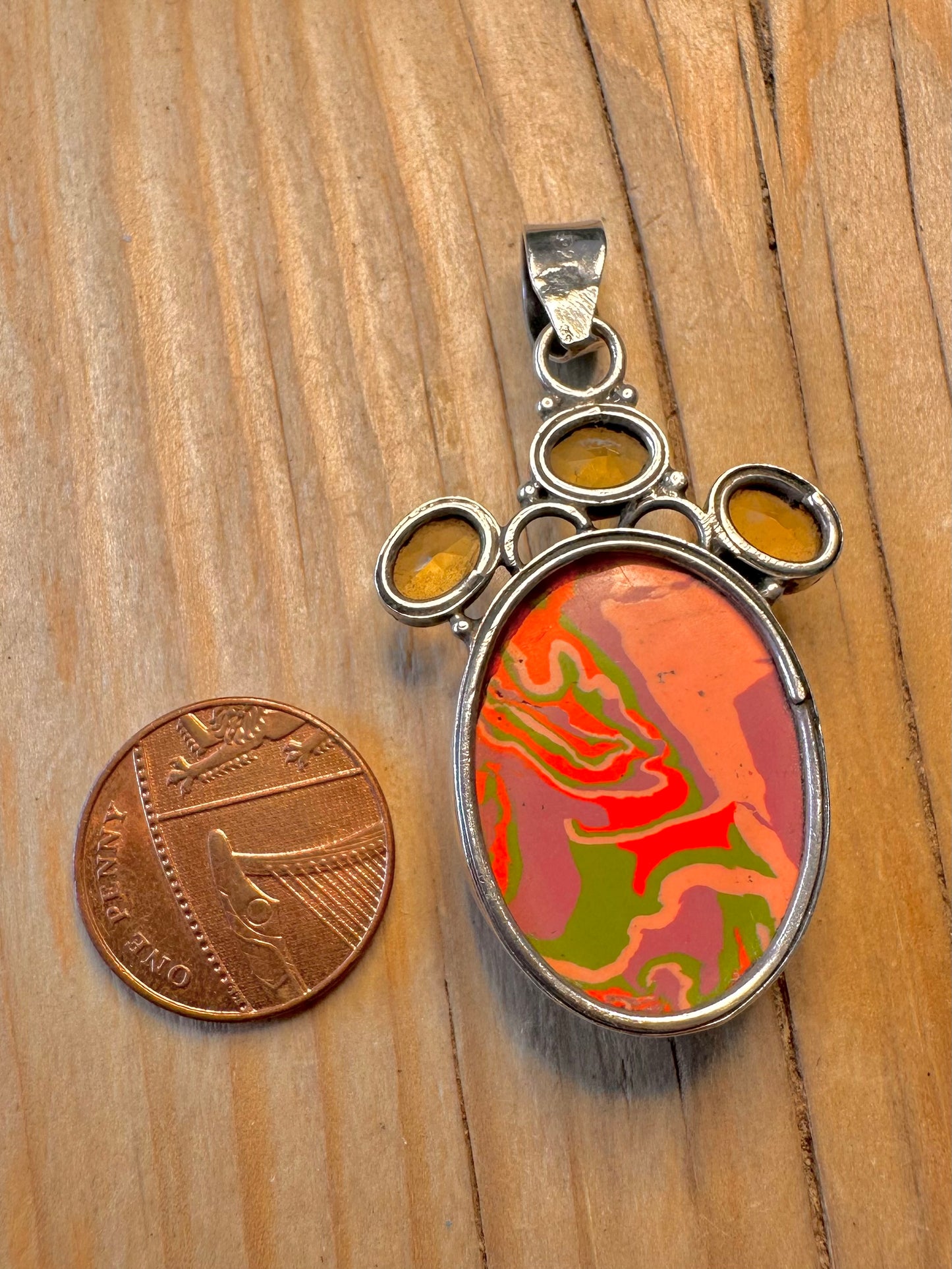 Vintage Citrine and Agate 925 Silver Pendant