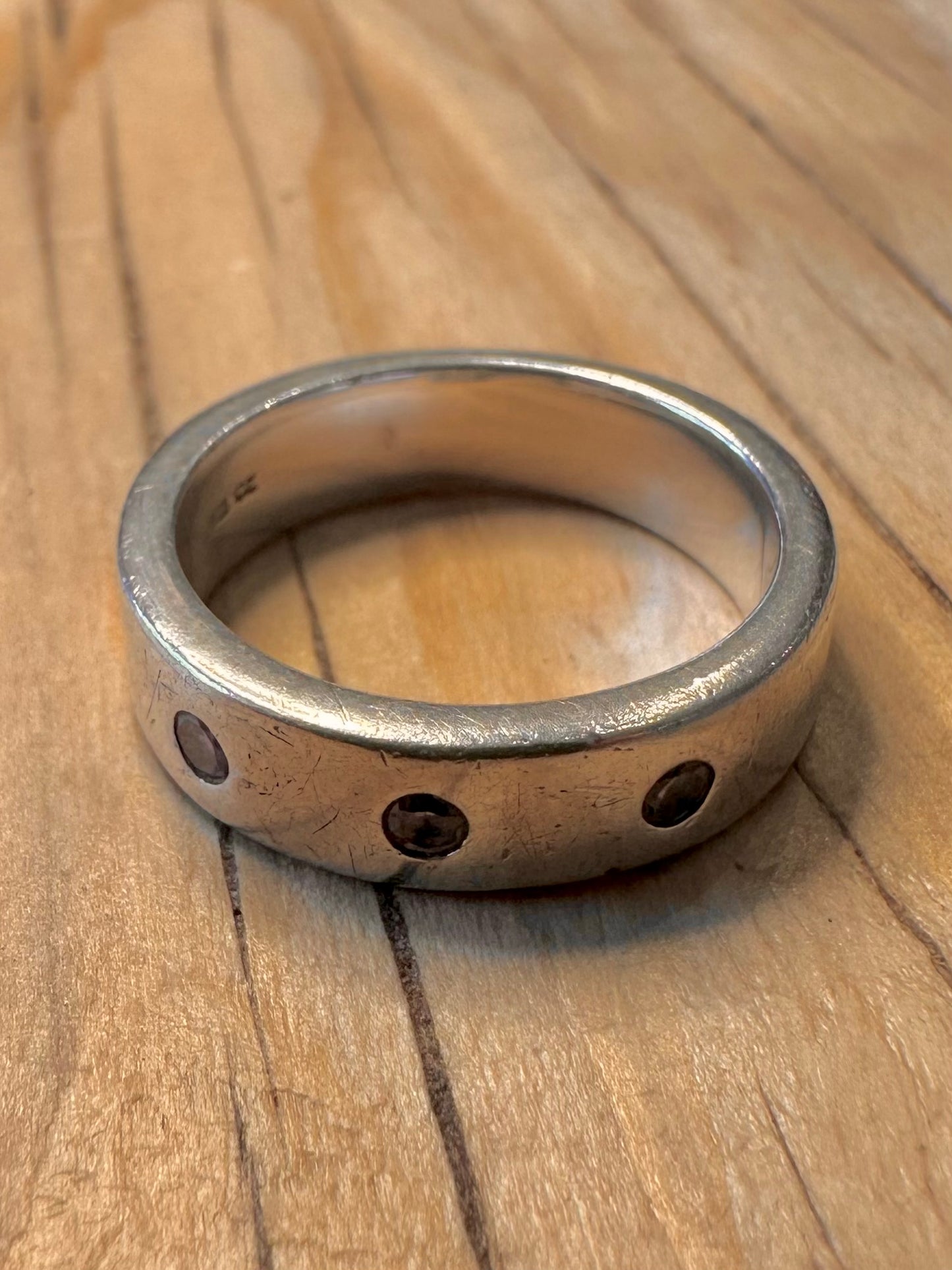 Modern Purple CZ Stone Band 925 Silver Size P Ring