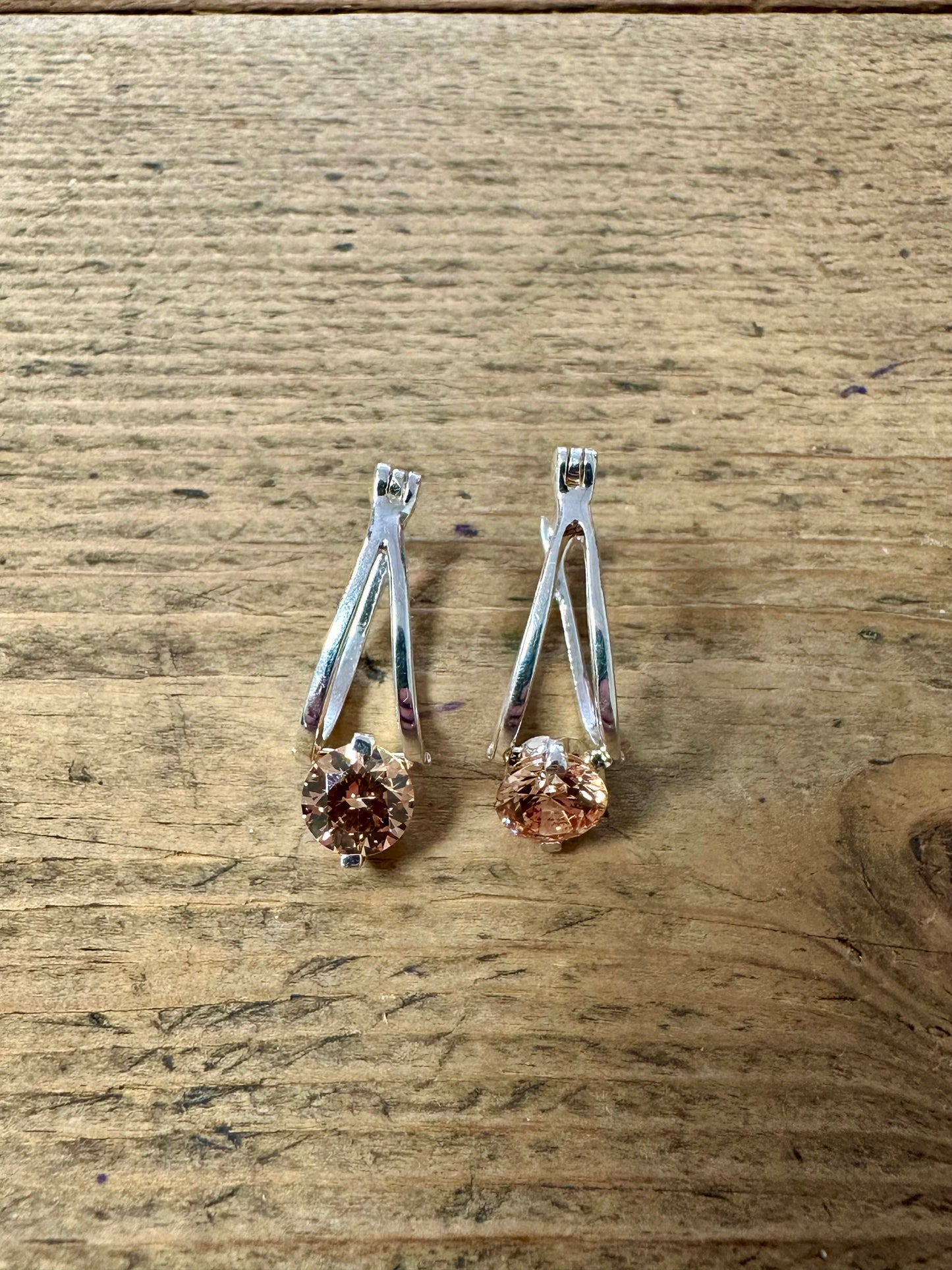 Modernist Champagne CZ 925 Silver Earrings