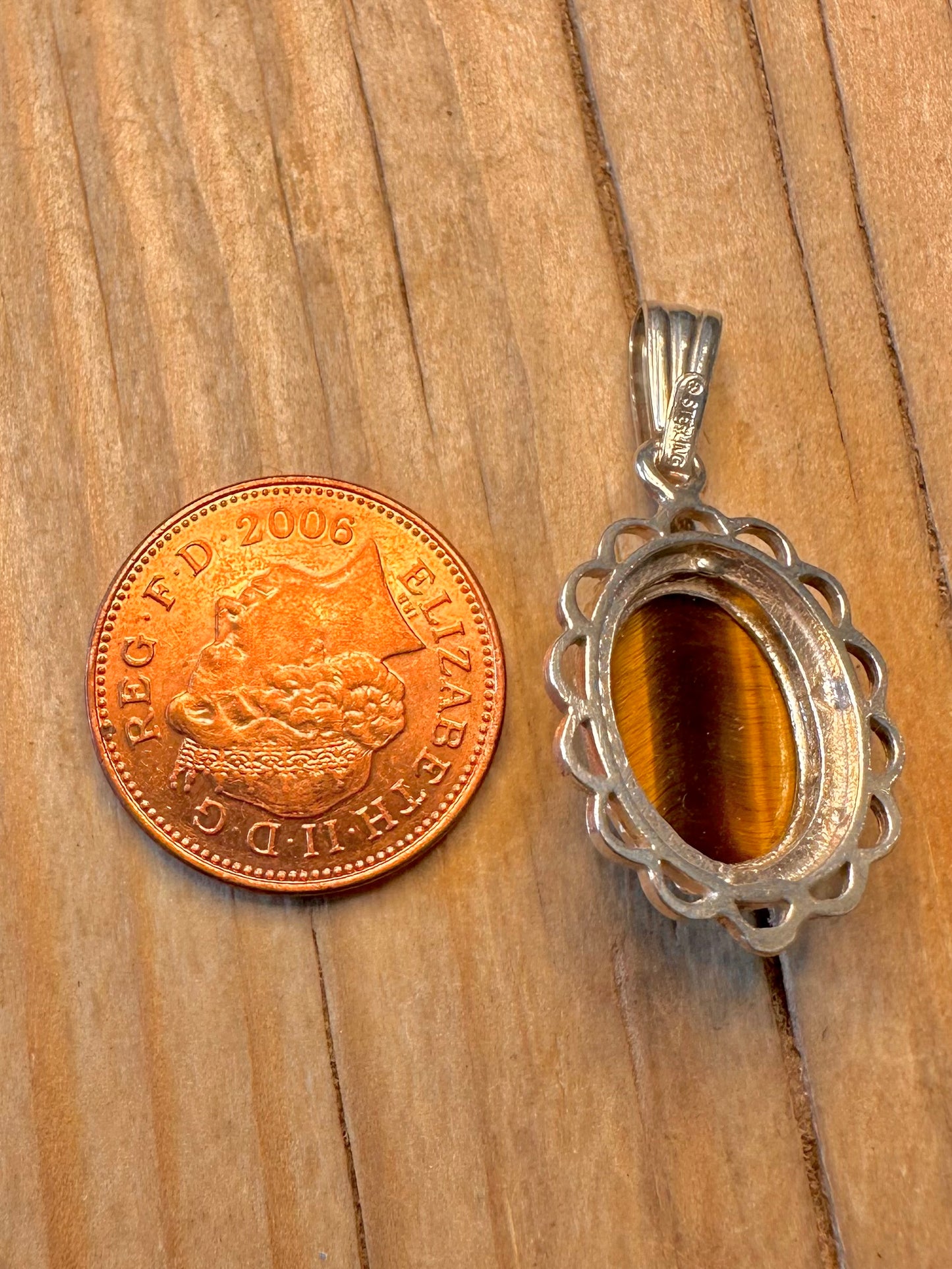 Vintage Tigers Eye Ornate 925 Sterling Silver Pendant