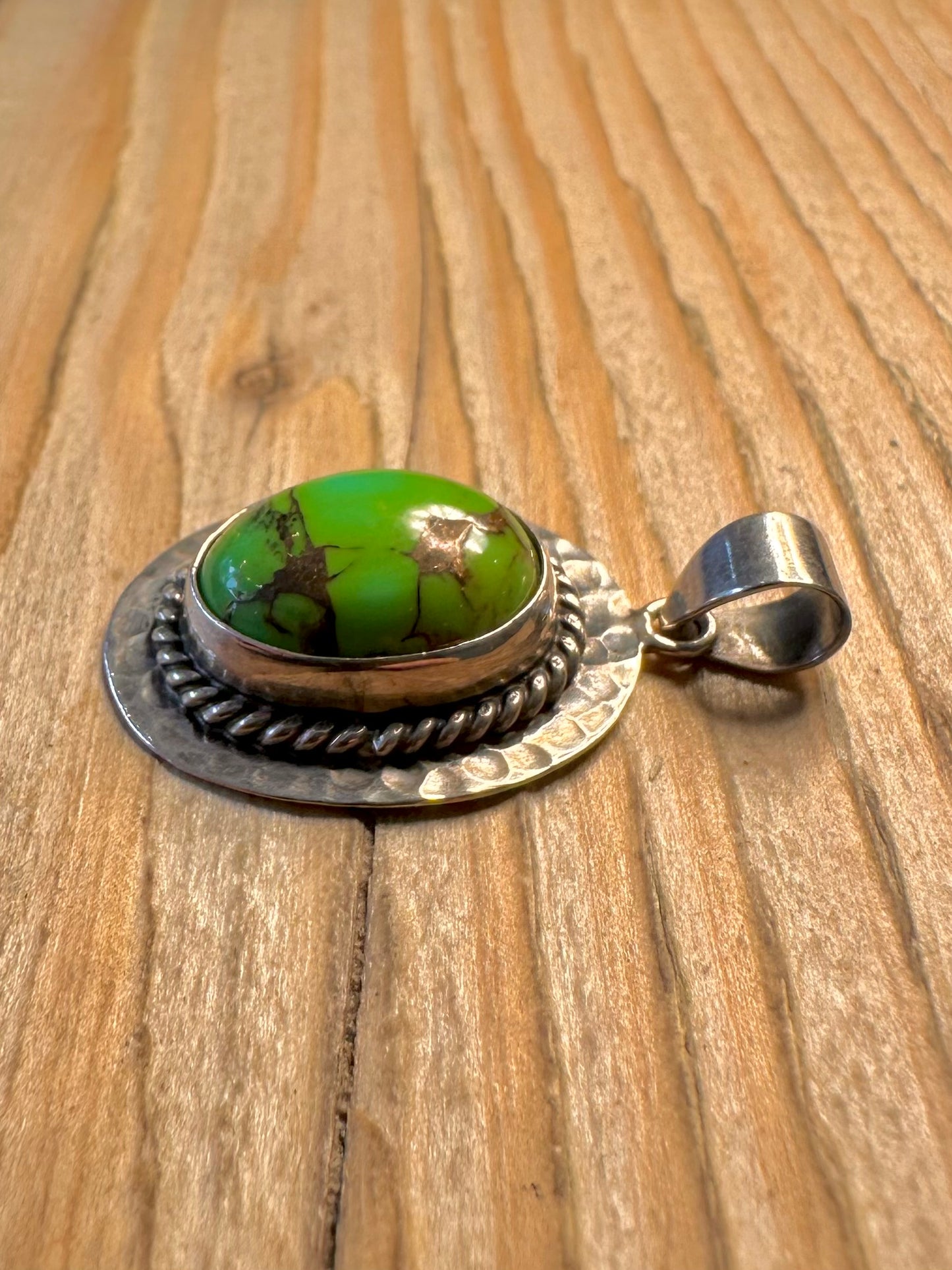Vintage Green Turquoise Oval 925 Sterling Silver Pendant