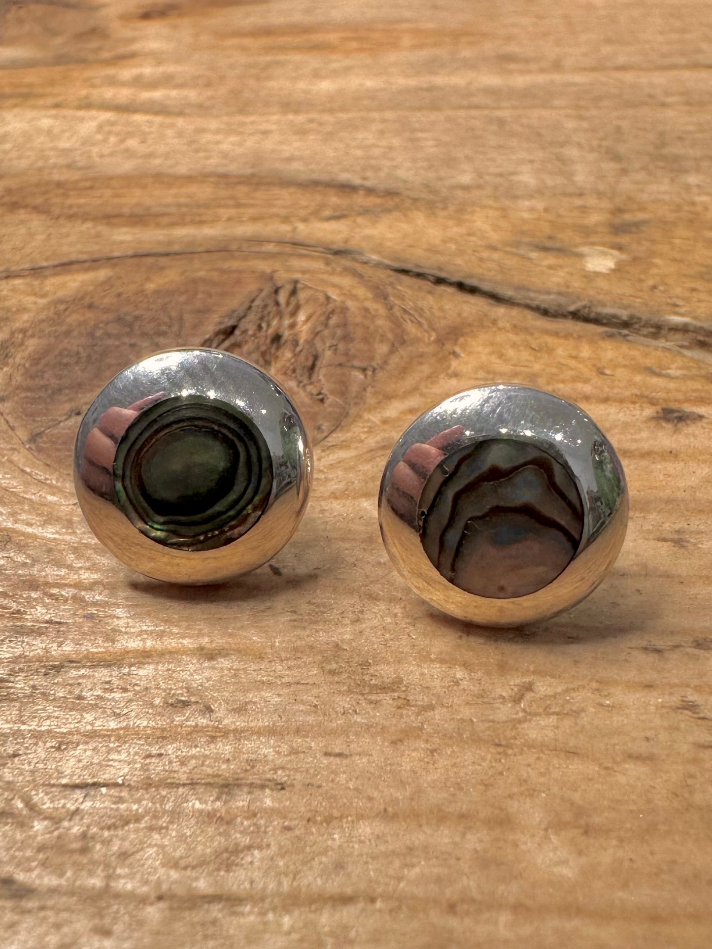 Modern Abalone Circle 925 Silver Stud Earrings