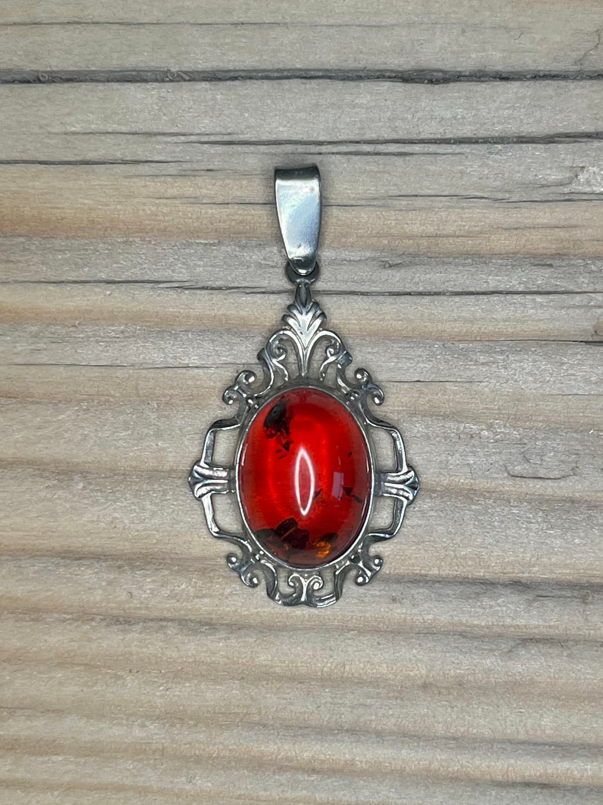 Amber Oval Embellished 925 Sterling Silver Pendant