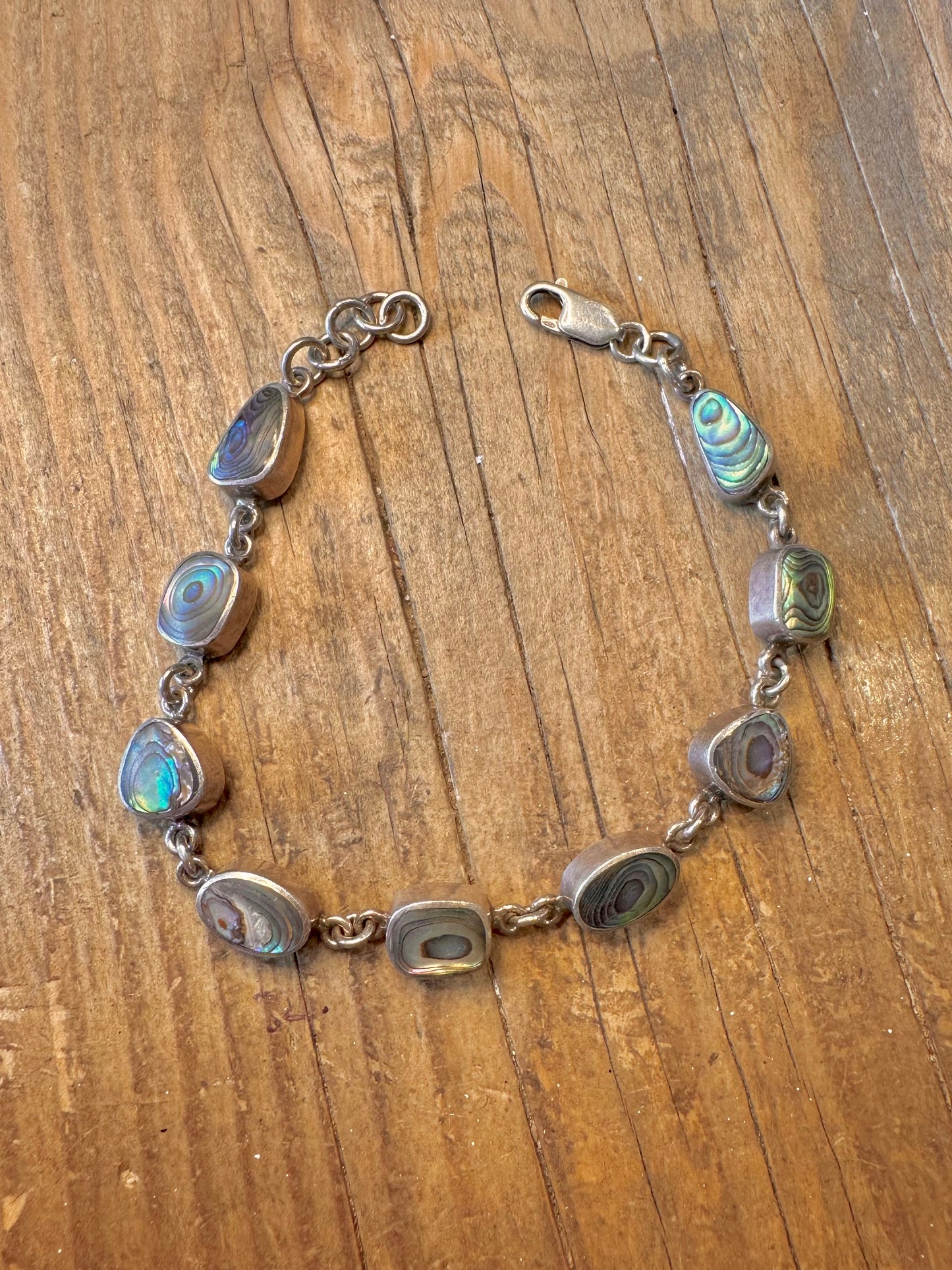 Abalone Abstract Shapes 925 Sterling Silver 8 to 8.6 inch Bracelet