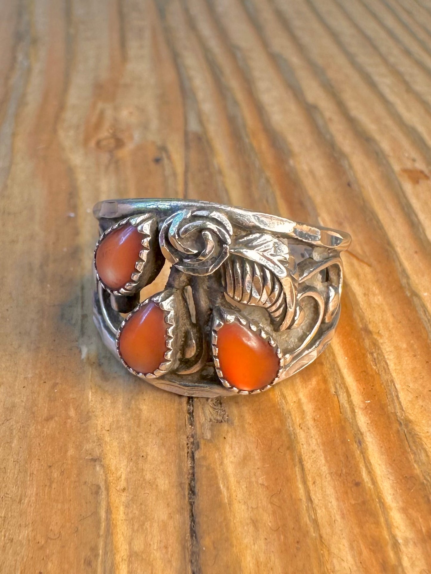 Southwestern Mussel Shell Floral 925 Sterling Silver Size P Ring