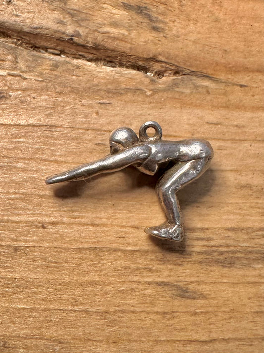 Vintage Swimmer Diver 925 Silver Charm Pendant