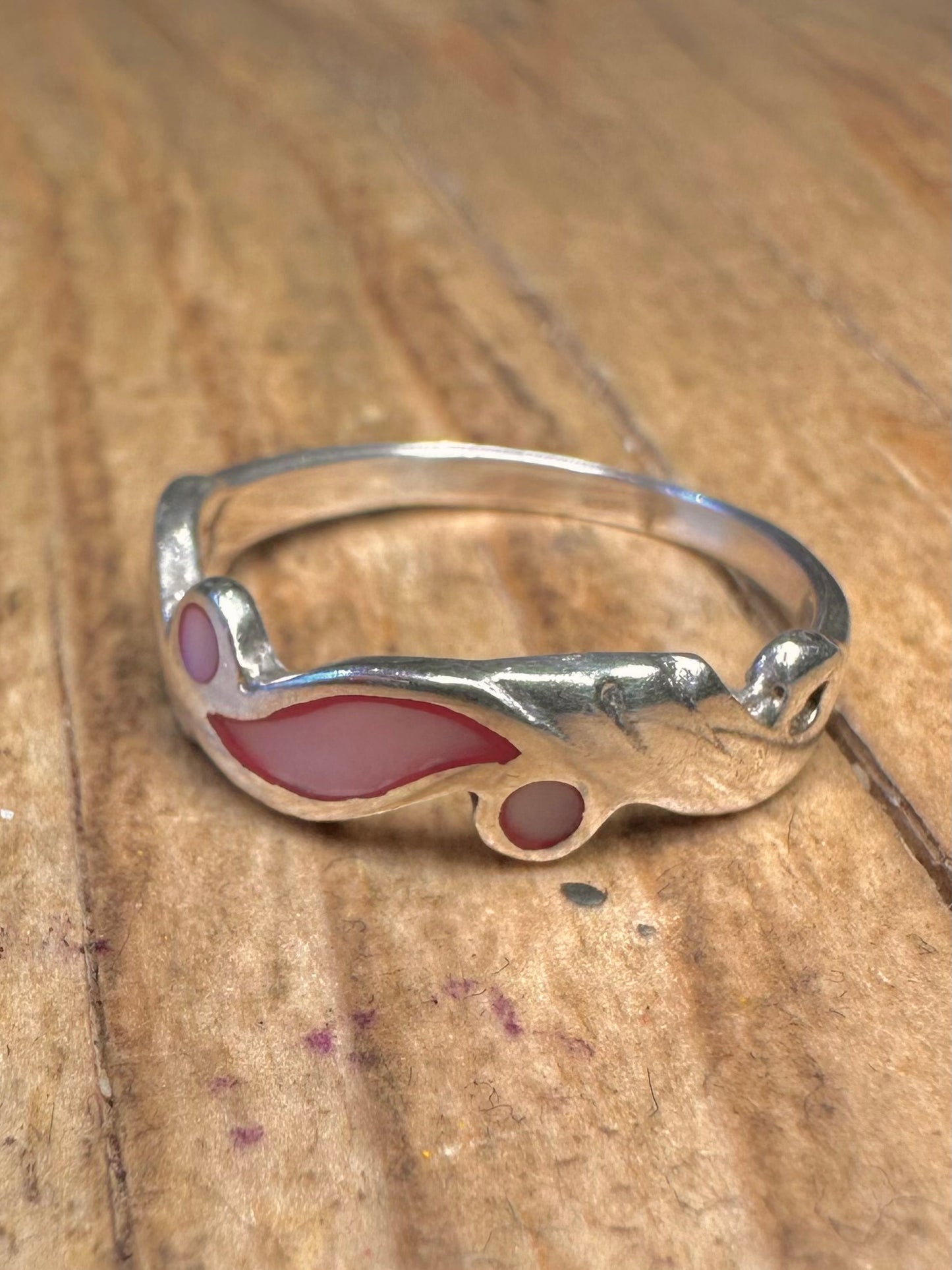 Modernist Pink Mother of Pearl 925 Sterling Silver Size N Ring