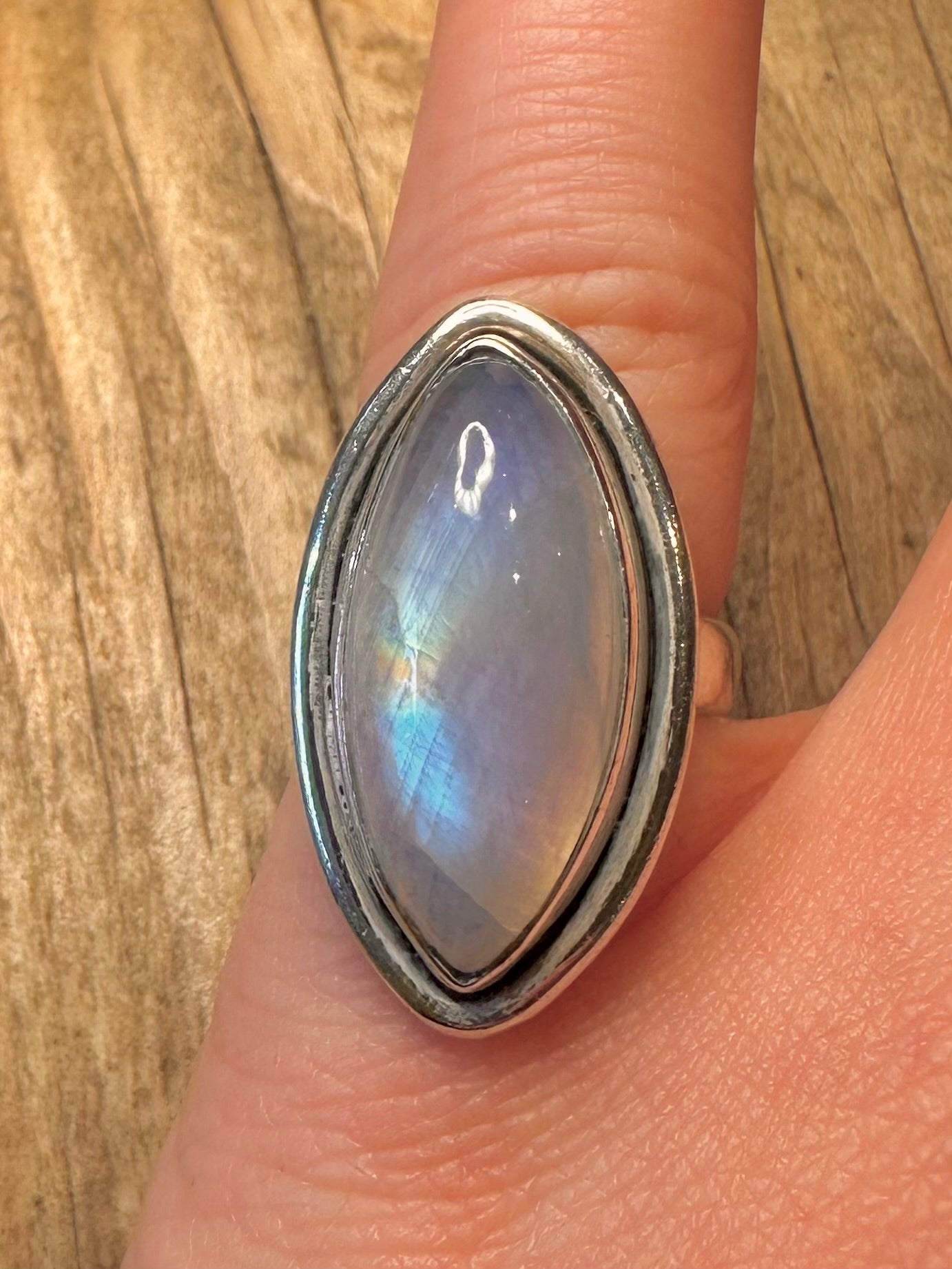 Vintage Moonstone Marquise Shaped 925 Sterling Silver Adjustable Size L1/2 Ring