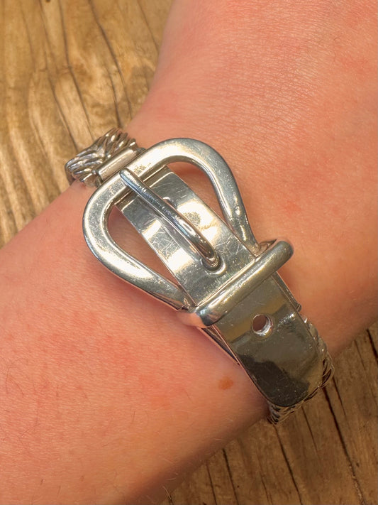 Modern 2018 Buckle Clasp Double Chain 925 Sterling Silver London Mexico 7.4 to 8.3 inch Bracelet