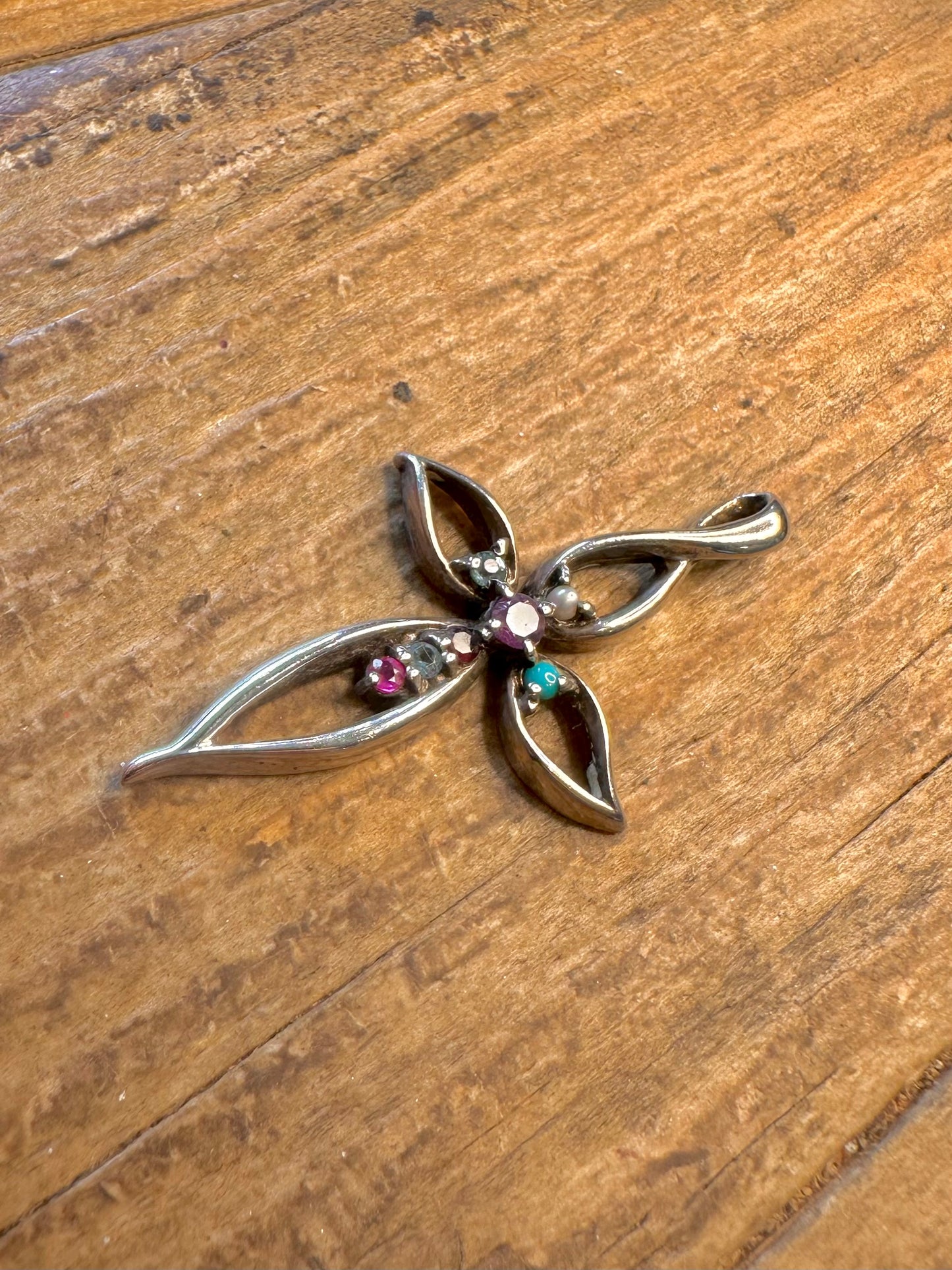 Multi Gemstone Cross Maker Lenox 925 Sterling Silver Pendant