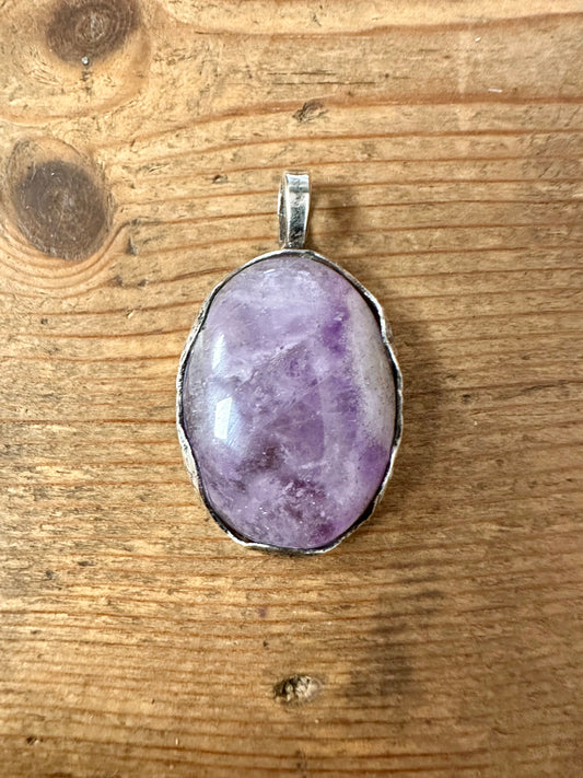 Vintage 1975 Amethyst Oval Textured 925 Silver Pendant