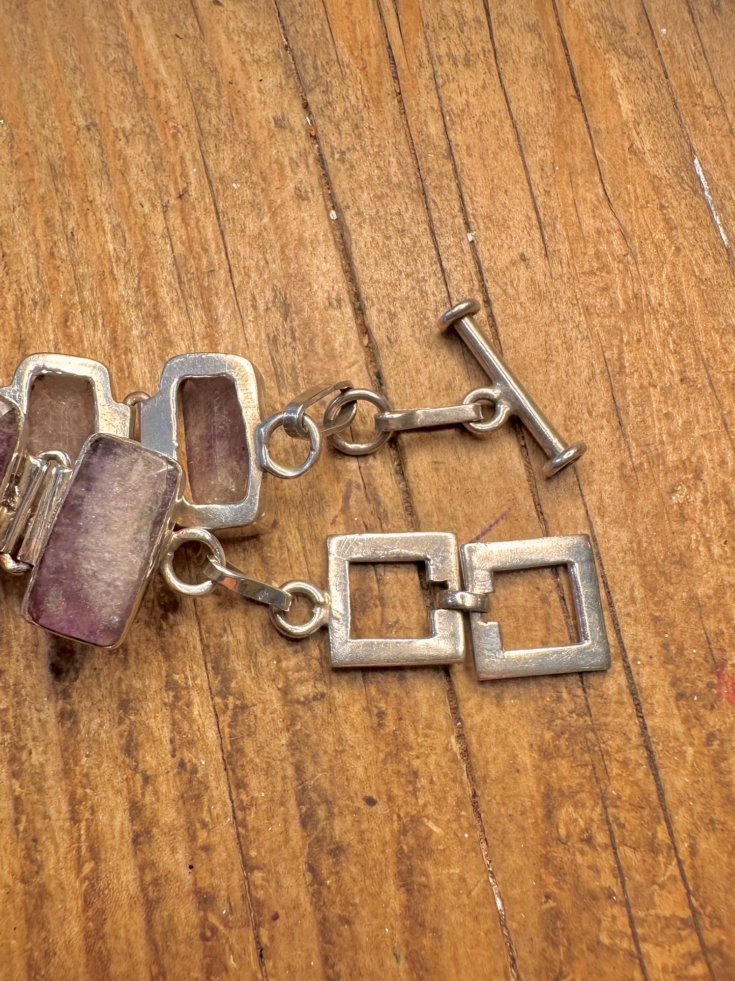 Faceted Amethyst Rectangle T Bar 925 Sterling Silver 7 to 7.5 inch Bracelet