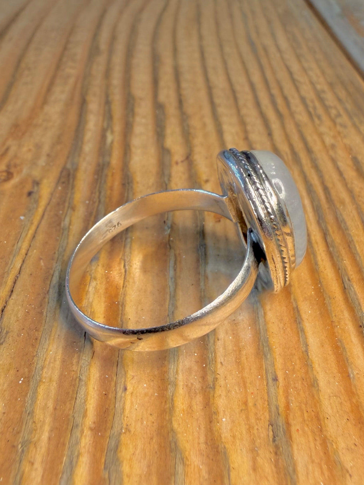 Oval Moonstone Rope Border 925 Sterling Silver Size X1/2 Ring