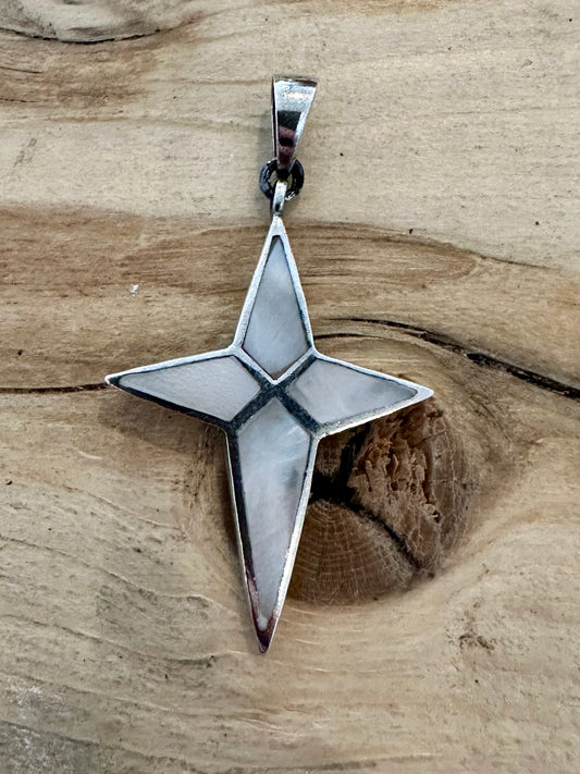 Vintage Mother of Pearl Star 925 Silver Pendant