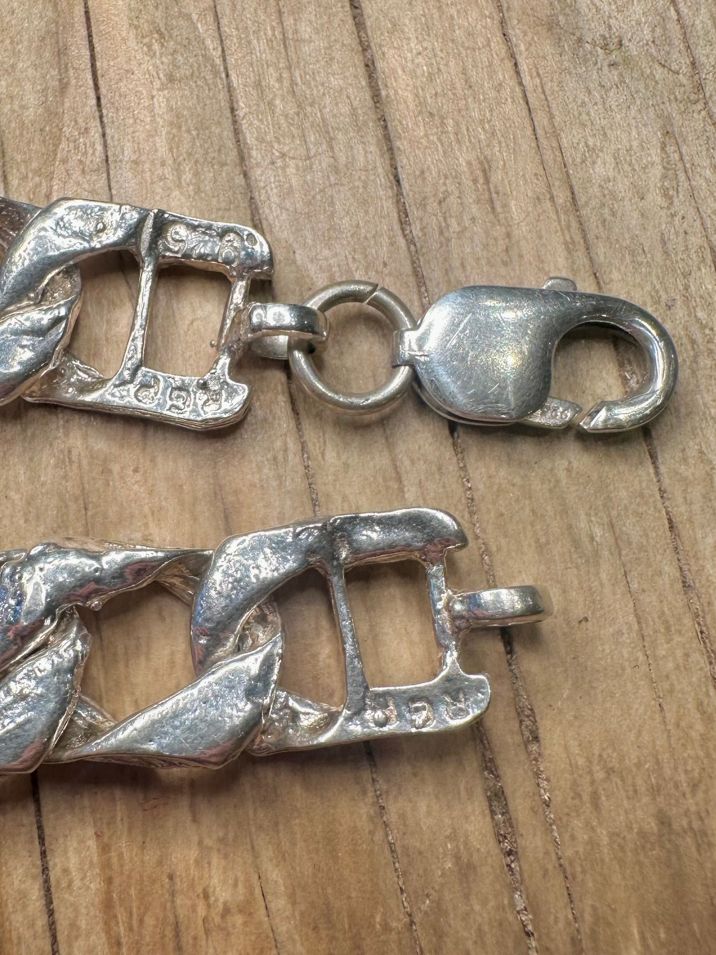 Vintage Textured Curb Chain 925 Sterling Silver 8.6 inch Bracelet