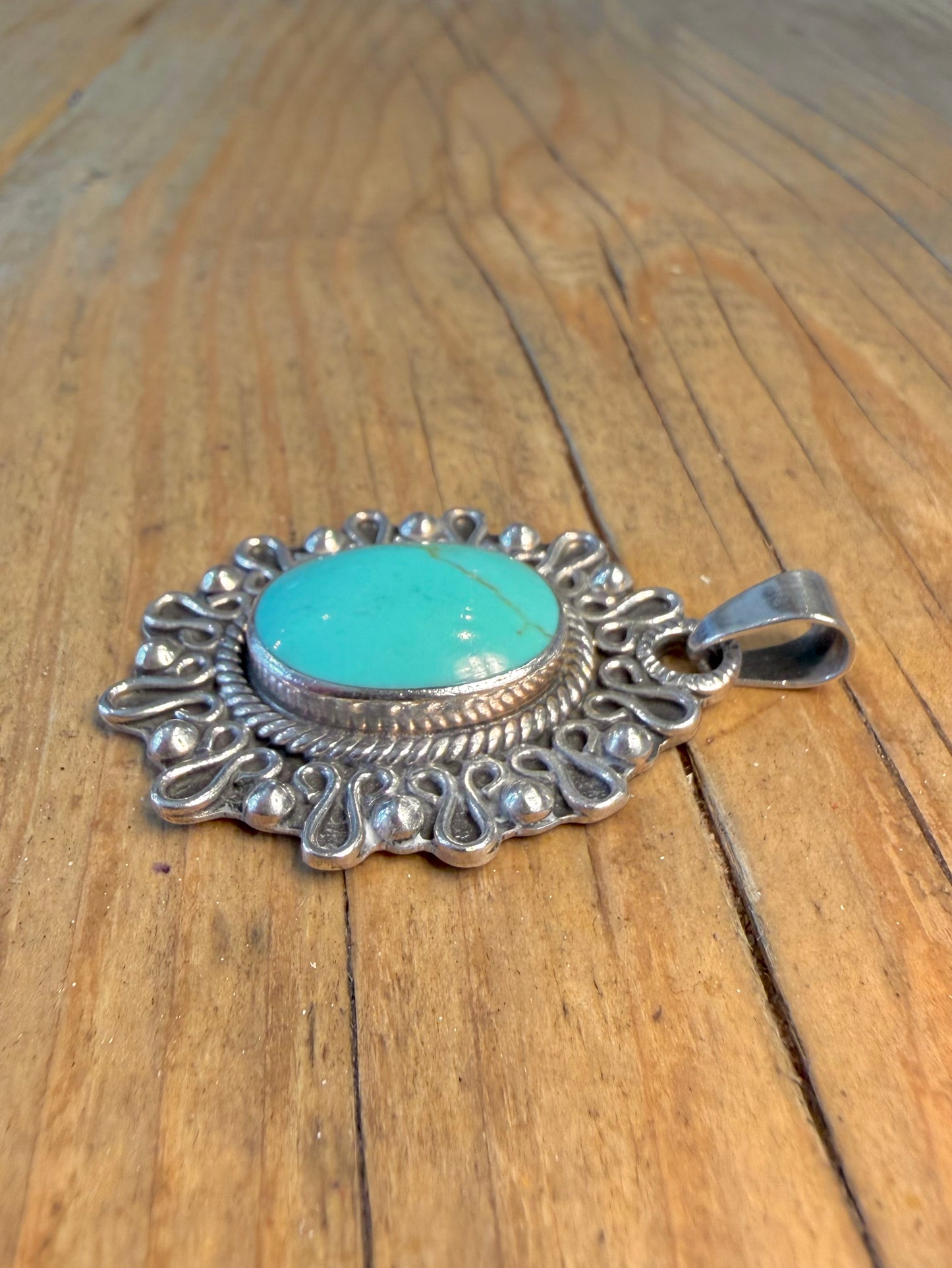 Southwestern Style Mexican Turquoise 925 Sterling Silver Pendant