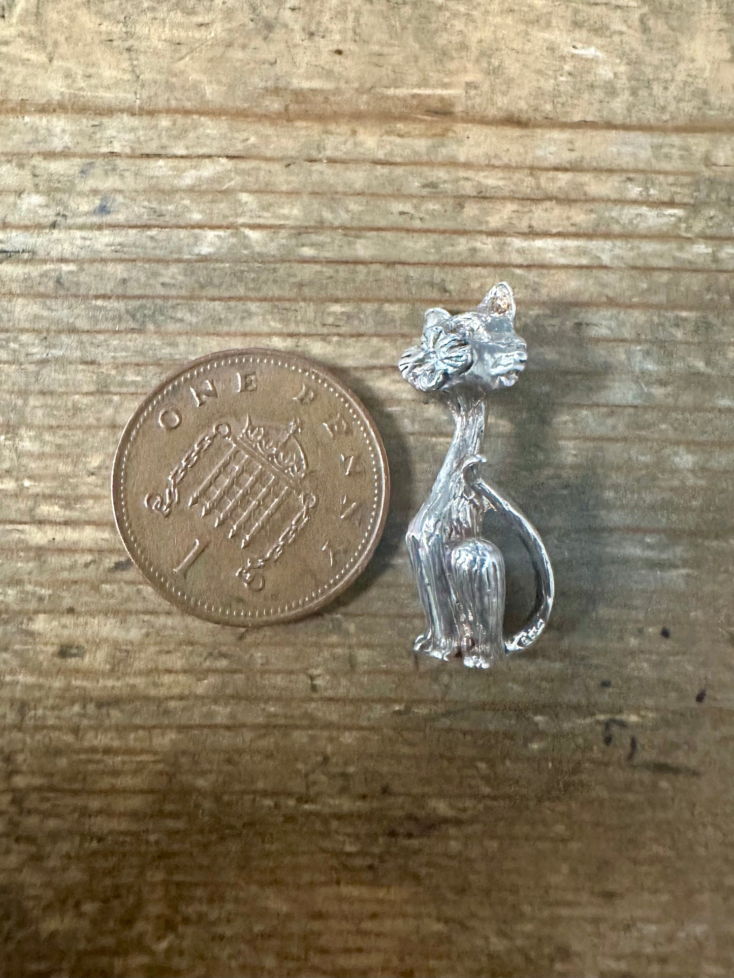 Vintage Large Cat Solid 925 Silver Charm Pendant