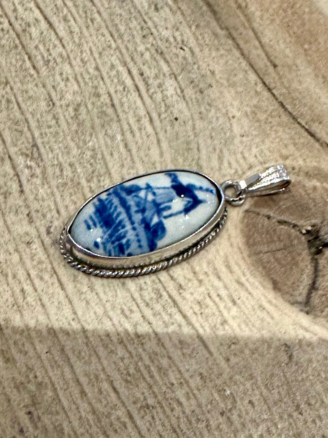 Vintage Delft Blue and White 925 Silver Pendant