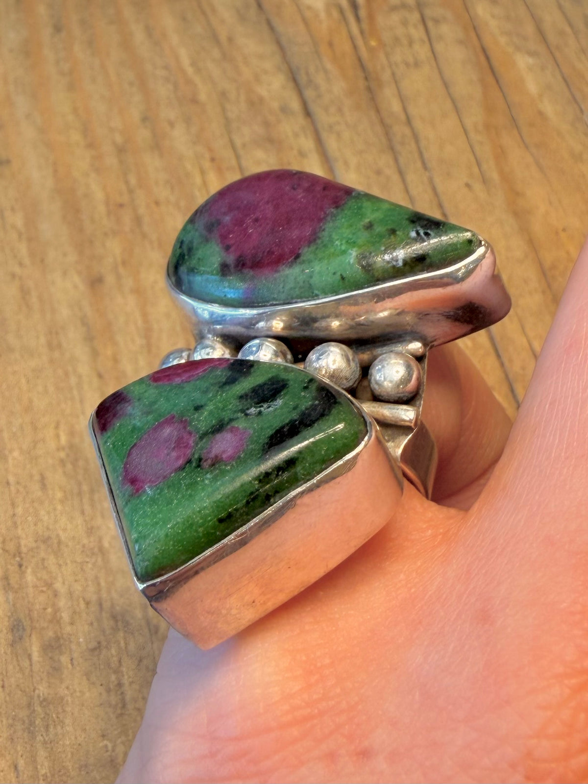 Chunky Boho Ruby Zoisite 925 Sterling Silver Size M1/2 Ring