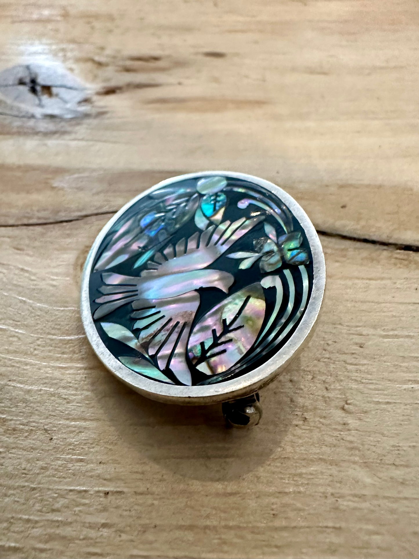 Vintage 1996 Abalone Bird 925 Silver Pendant Brooch