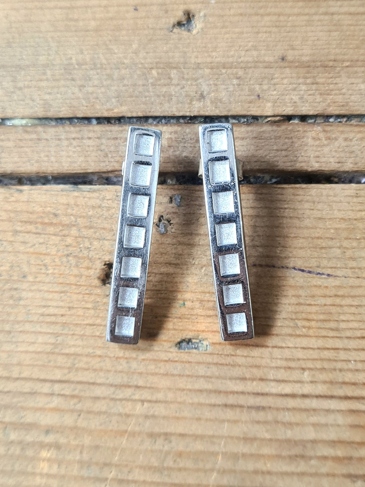 Modern Squares 925 Silver Long Earrings