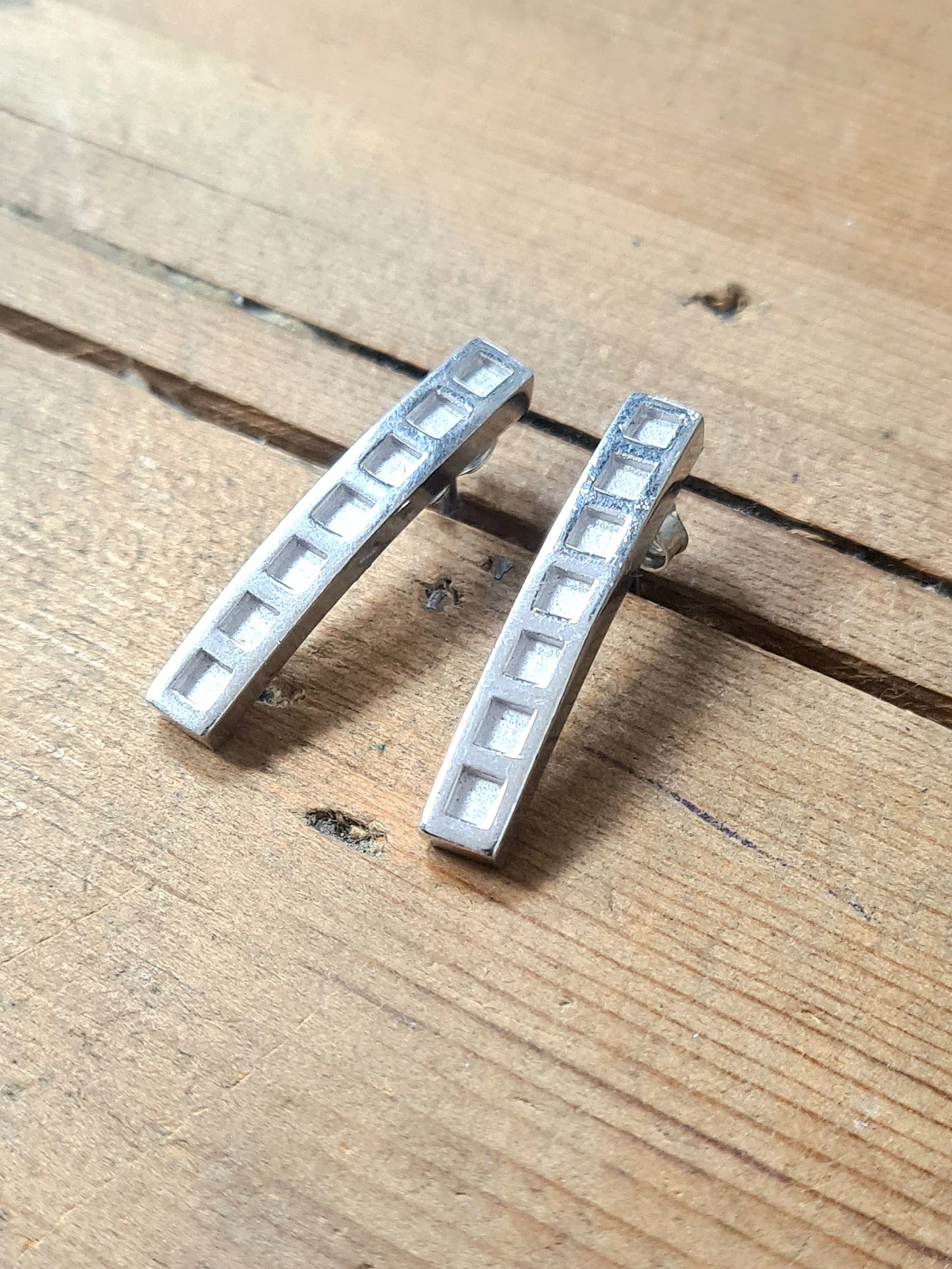 Modern Squares 925 Silver Long Earrings